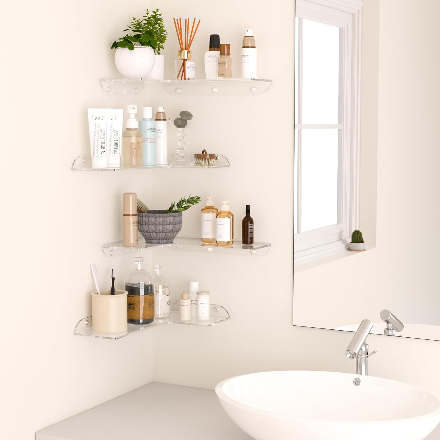114x16 Inch Acrylic Corner Floating Shelf Set of 4