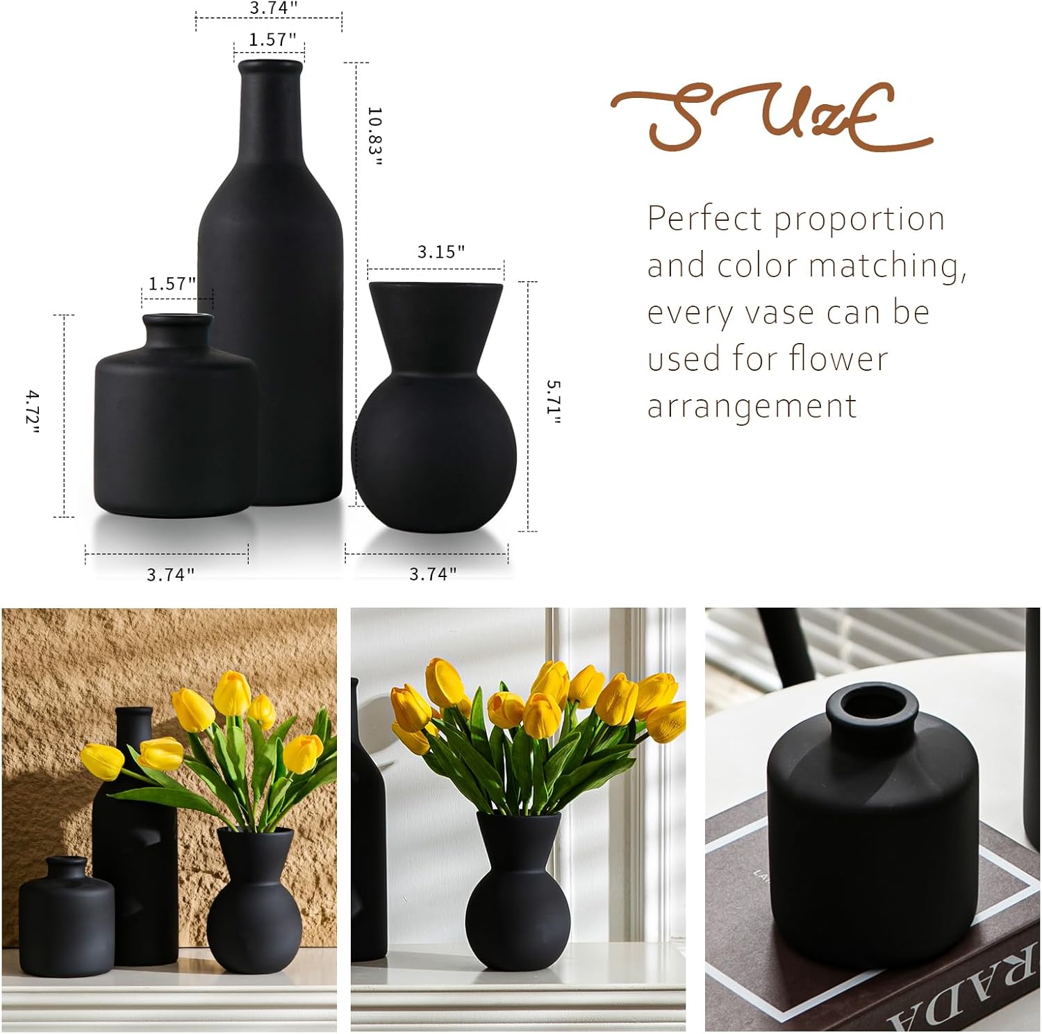 Modern Ceramic Flower Vase Set - 3 Pcs Table Decor