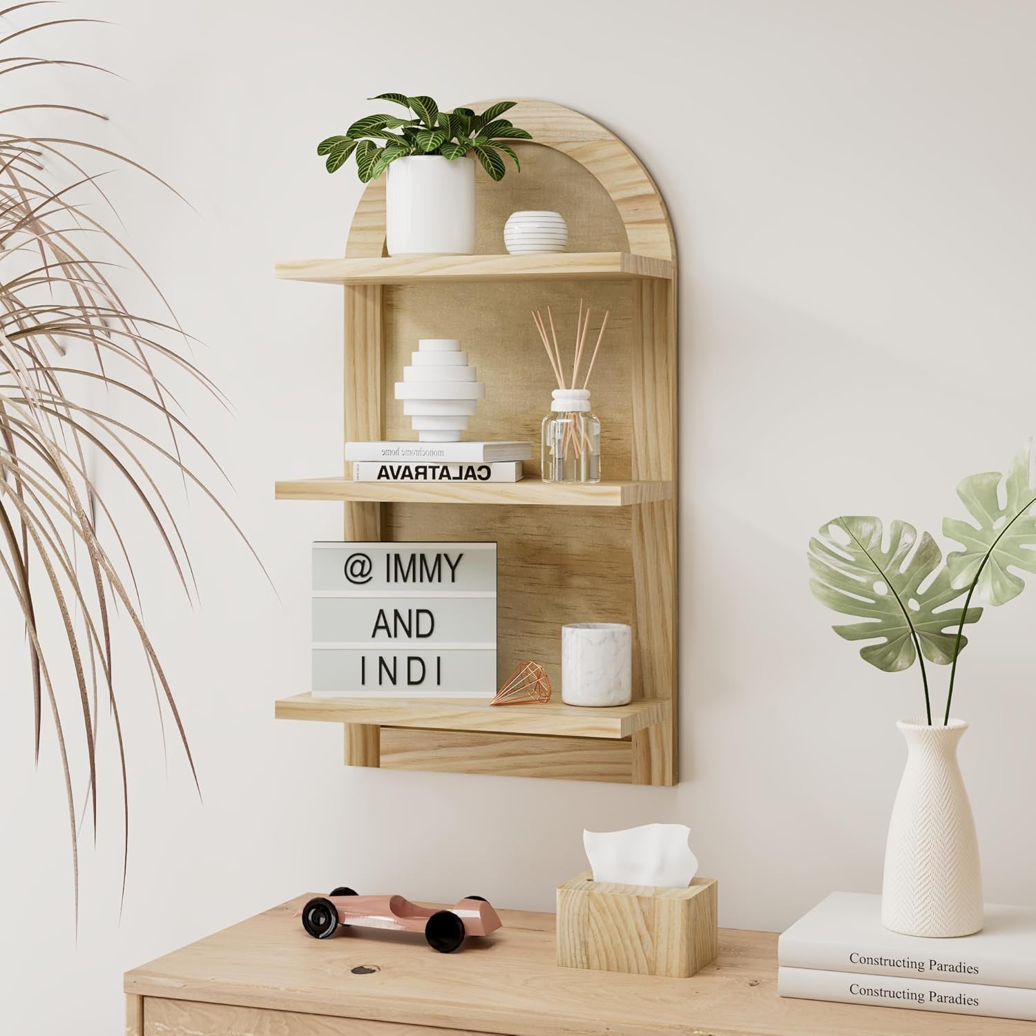 3 Tier Floating Wall Shelves Natural Wood Modern Design