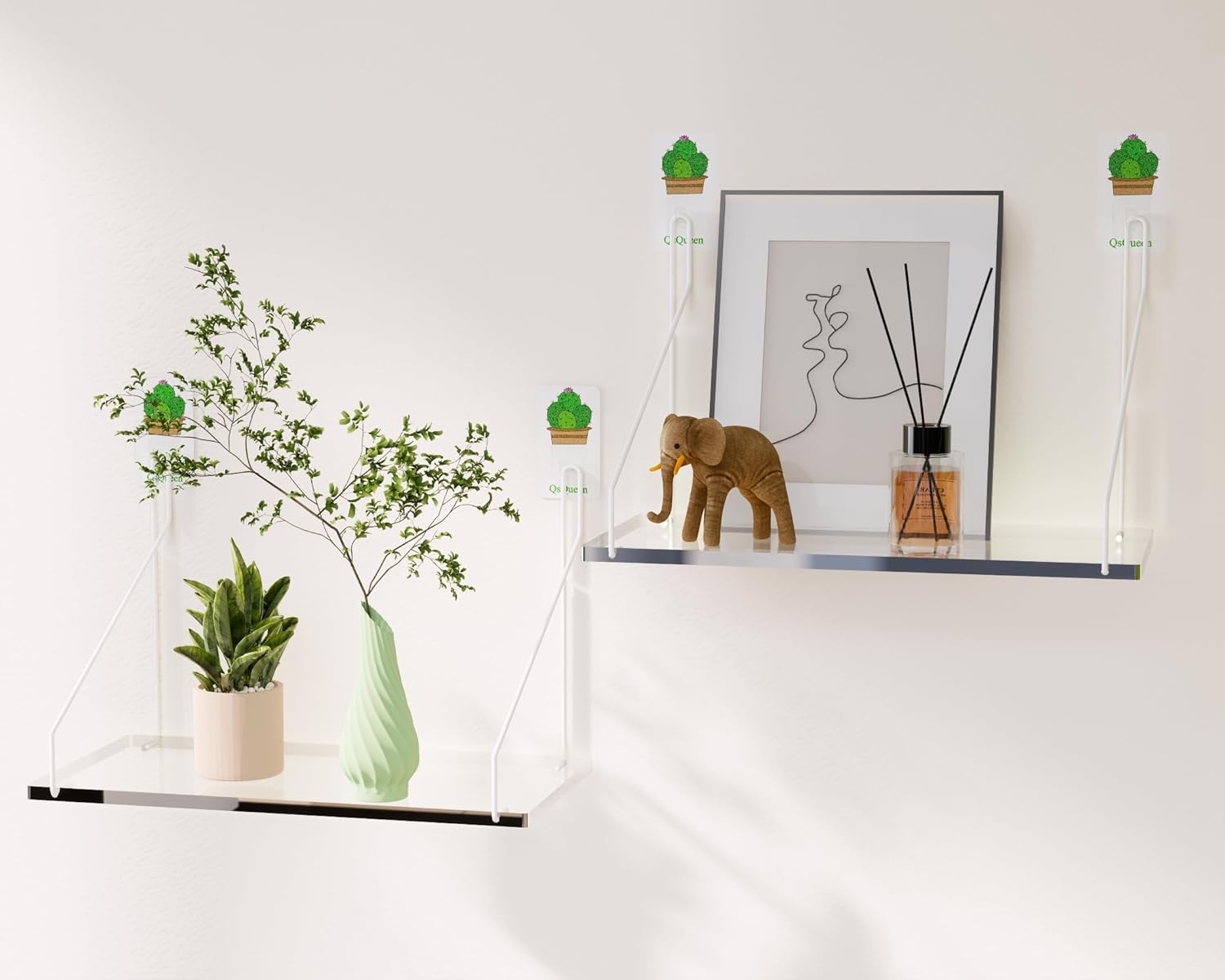 Clear Acrylic Floating Shelves No Drilling Needed Set of 2