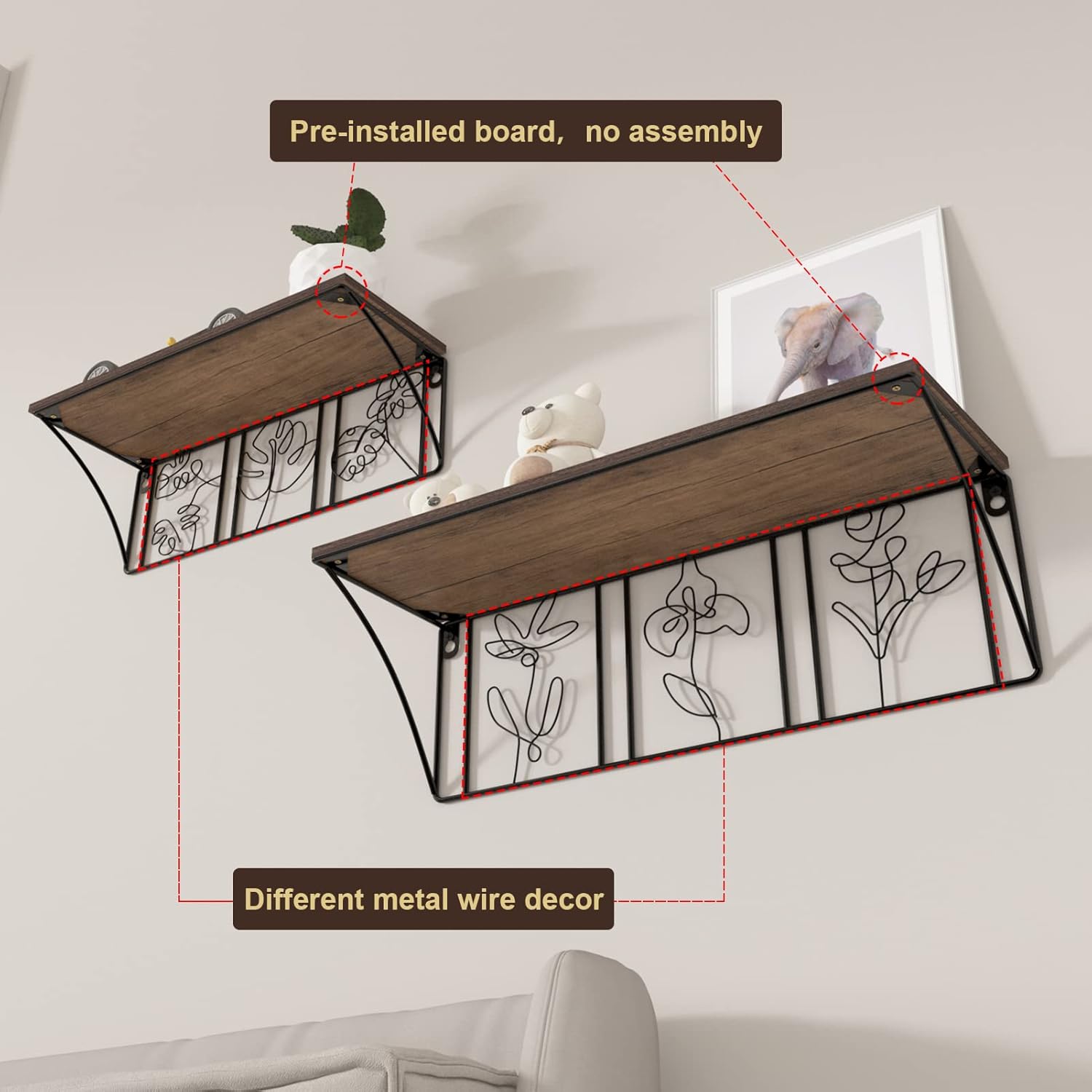 QUTREY Floating Shelves Set of 2 Minimalist Metal Wall Art