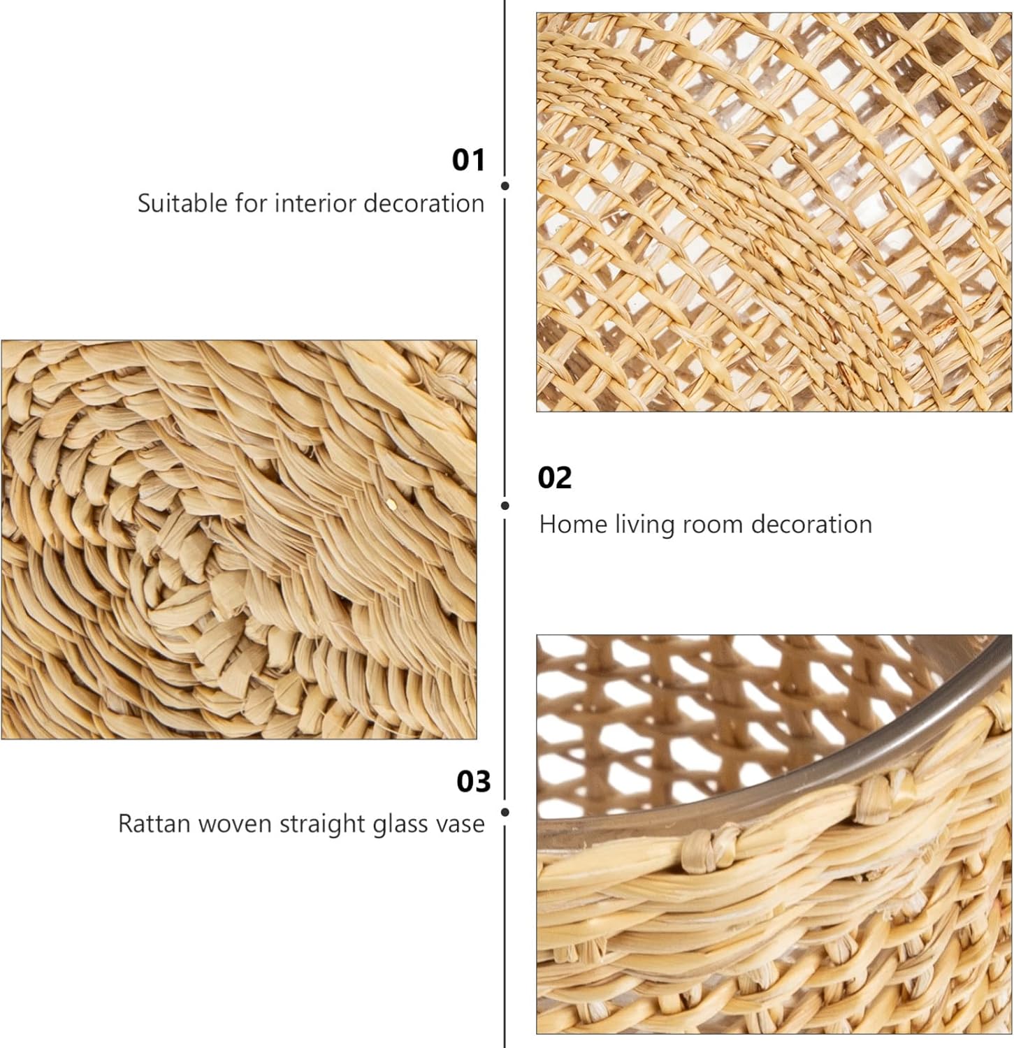 PRETYZOOM Rattan Woven Glass Flower Vase for Home Decor