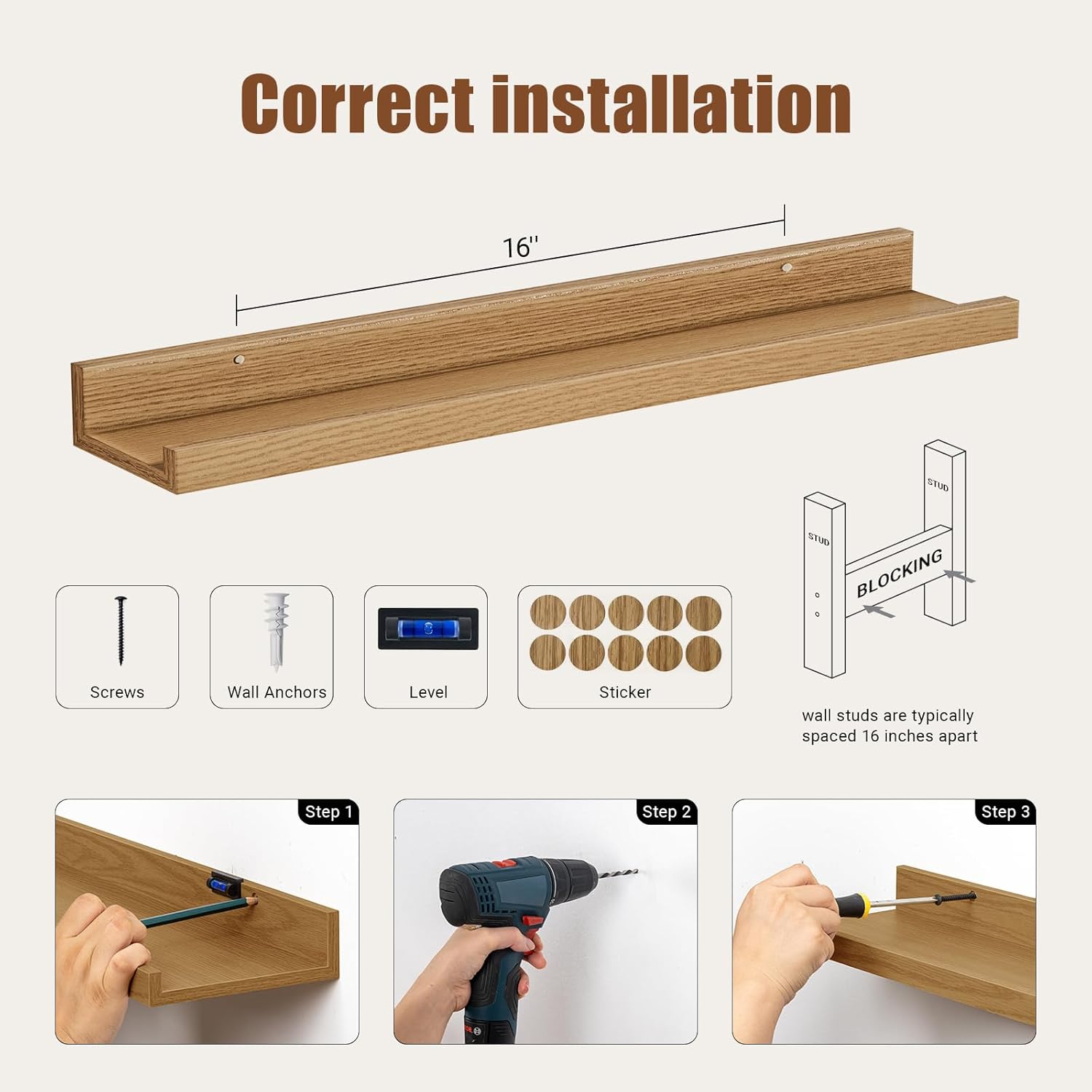 Floating Shelves Set of 6 24 Inch Wall Mounted Display