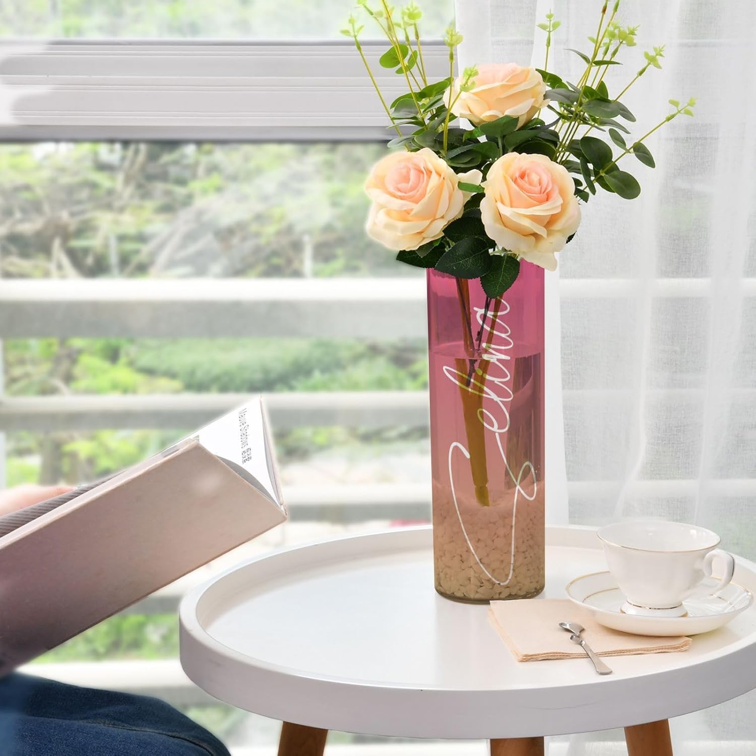 Custom Pink Wheat Gradient Vase for Centerpieces