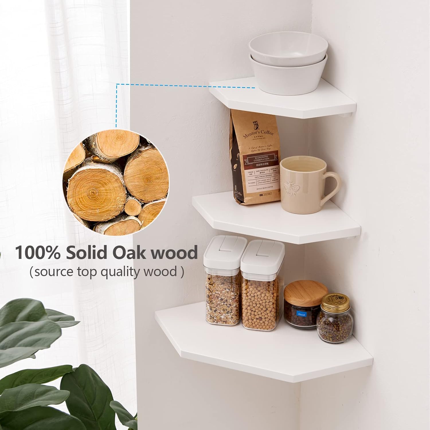 Corner Floating Shelves Set of 2 Solid Oak Wood