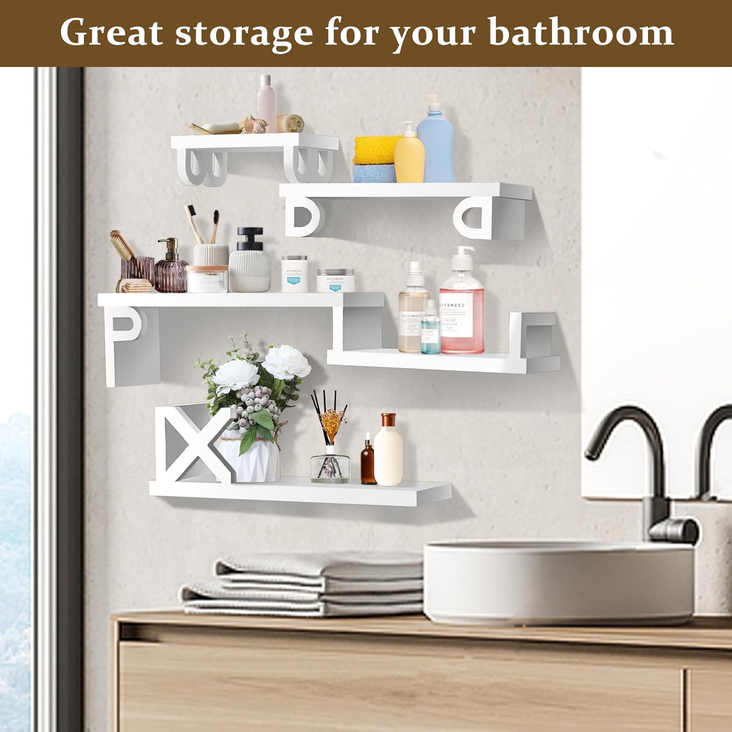 White Floating Shelves for Wall - Set of 5