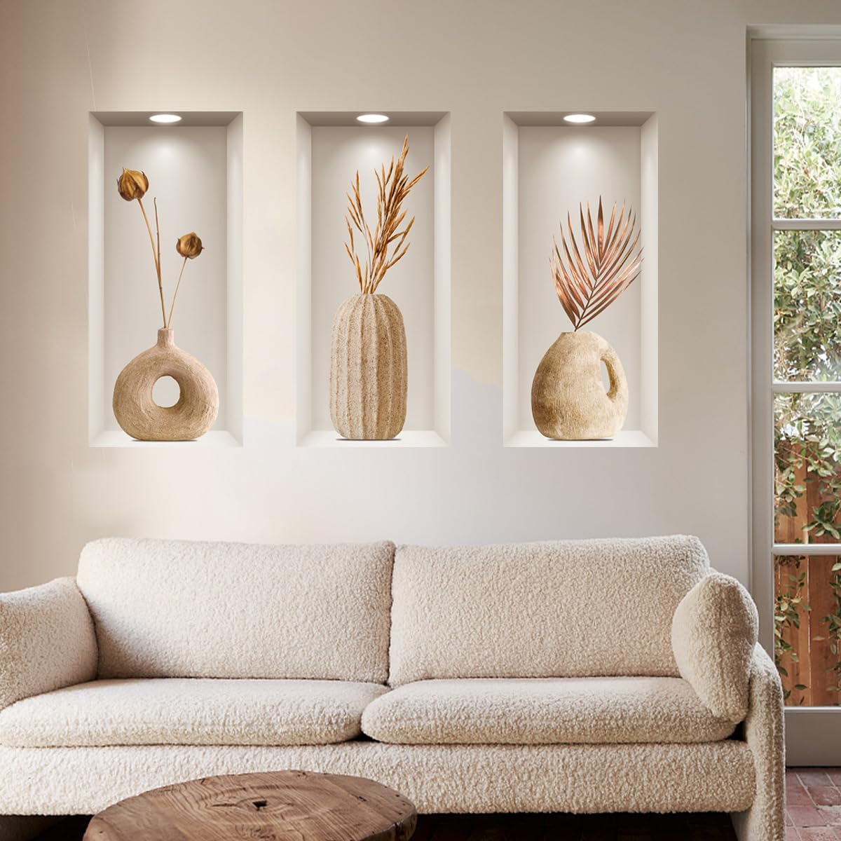 Joyartu 3D Plants Wall Decals 3PCS Modern Vase Art Set
