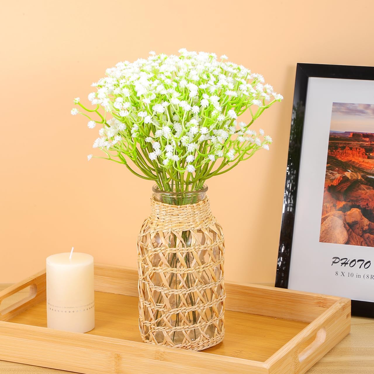 Angoily Glass Flower Vase with Rattan Woven Design