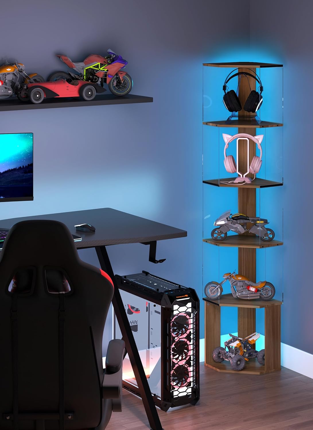 6 Tier Corner Shelf with Dimmable LED Light