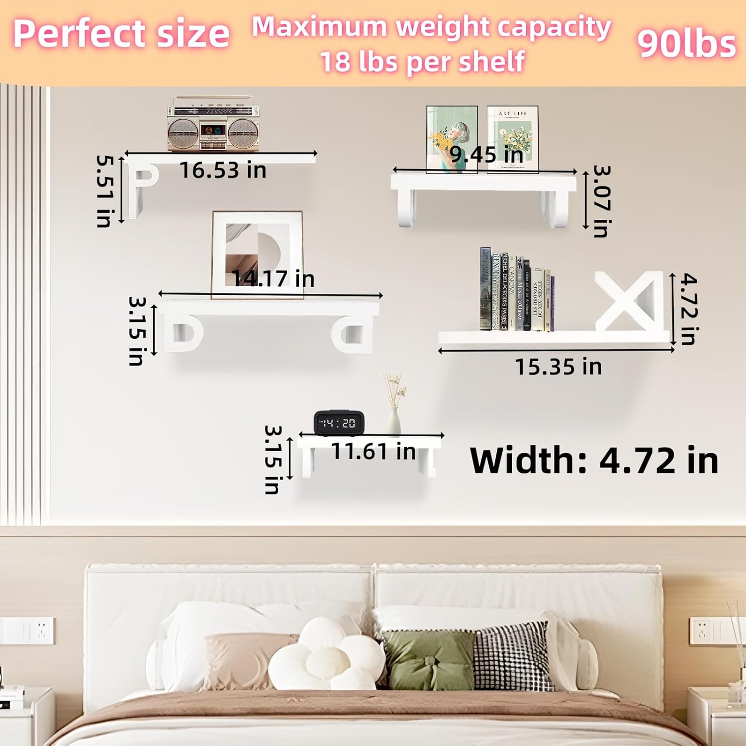 White Floating Shelves for Wall - Set of 5