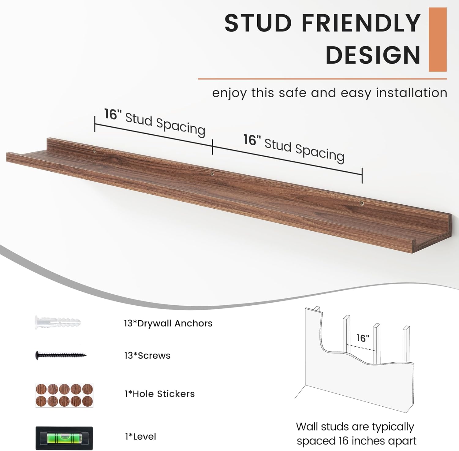 FLYJOE Floating Wall Shelves Set of 4 48 Inch Large Picture Ledge Bookshelf