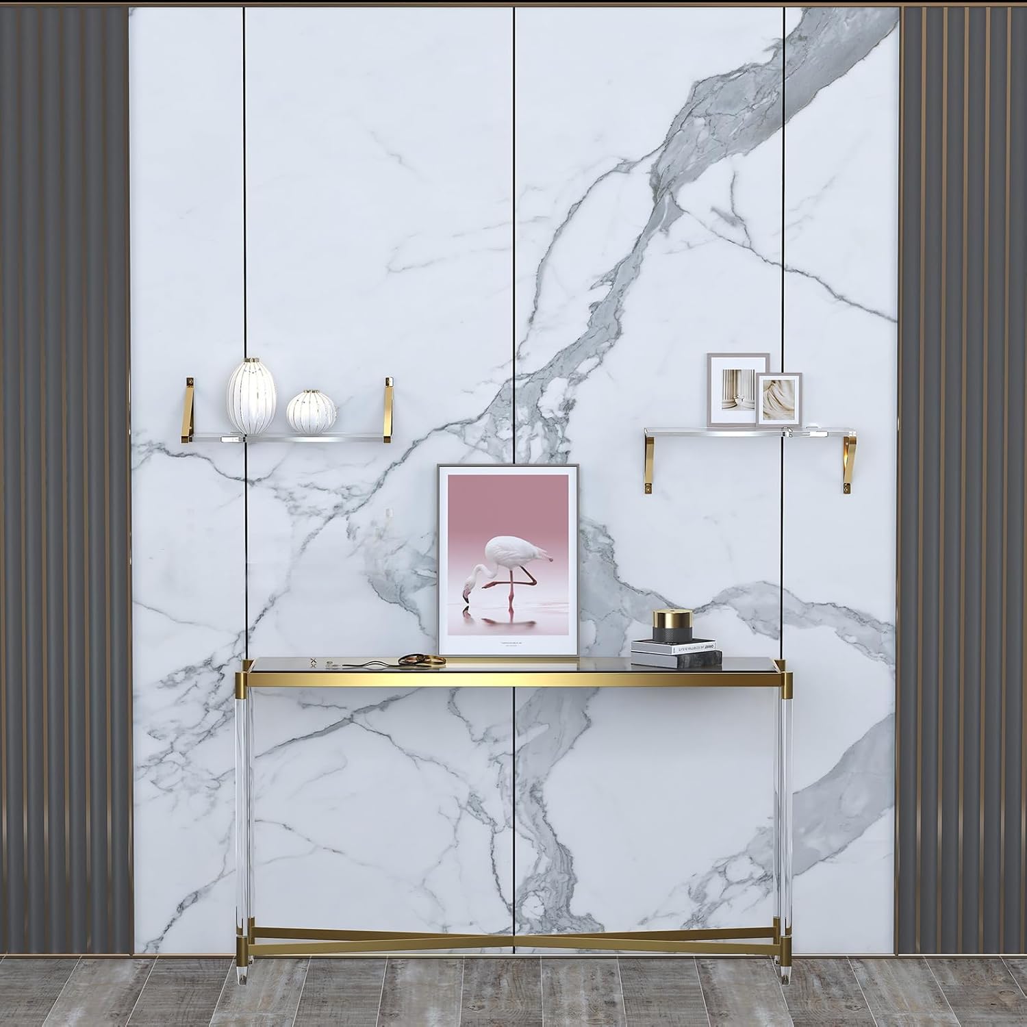 Clear Gold Floating Shelves Set of 2 Sturdy 10mm