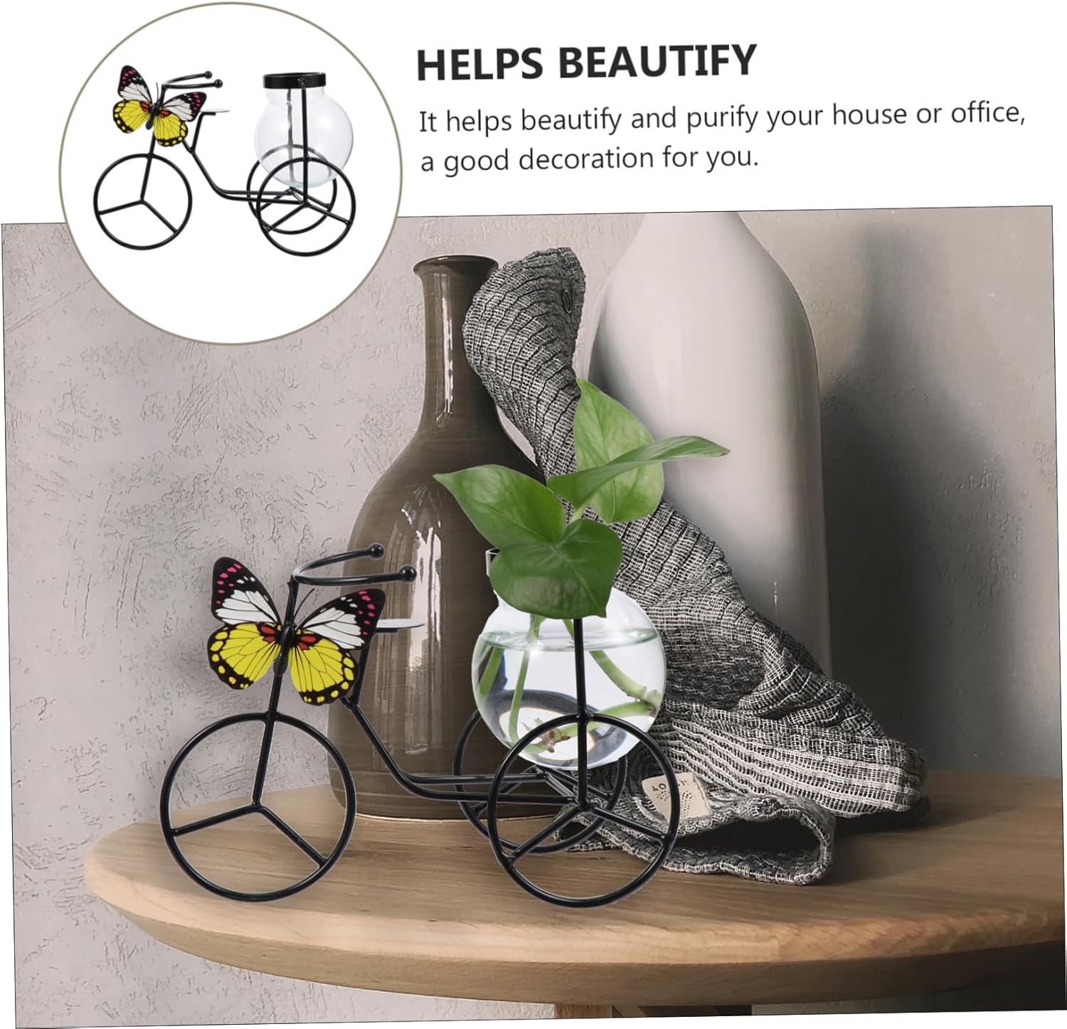 Petryzoom Pedicab Glass Hydroponic Vase with Wrought Iron Holder