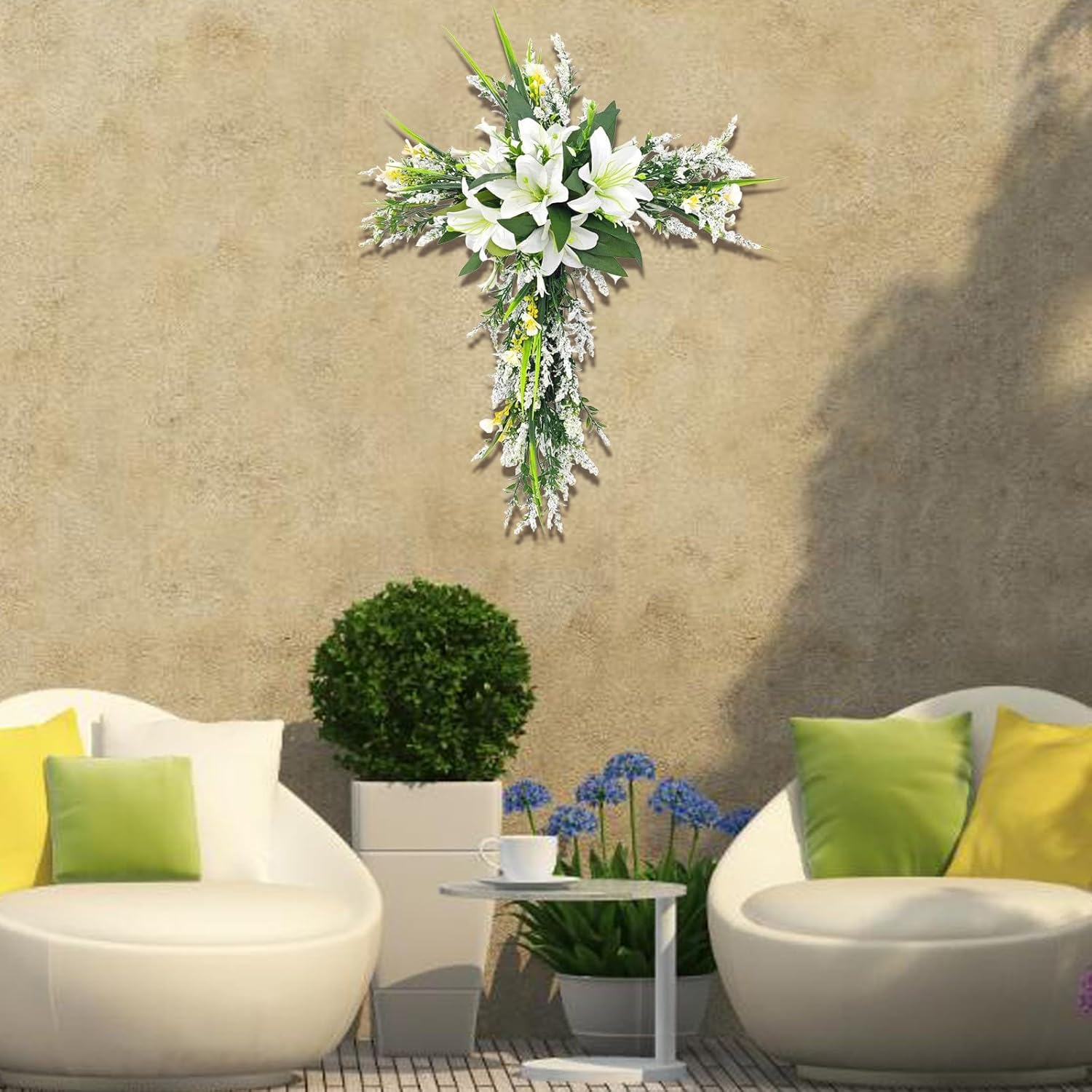 20 Inch Cross Shaped Artificial Lily Easter Wreath