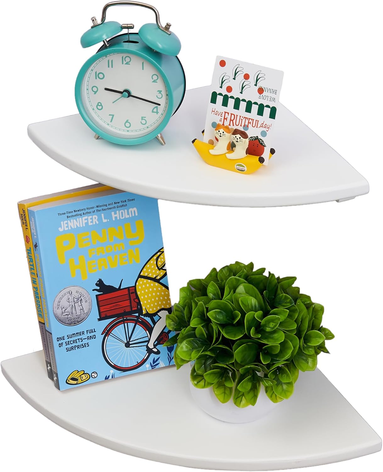 White Corner Shelf with Round End Set of 2