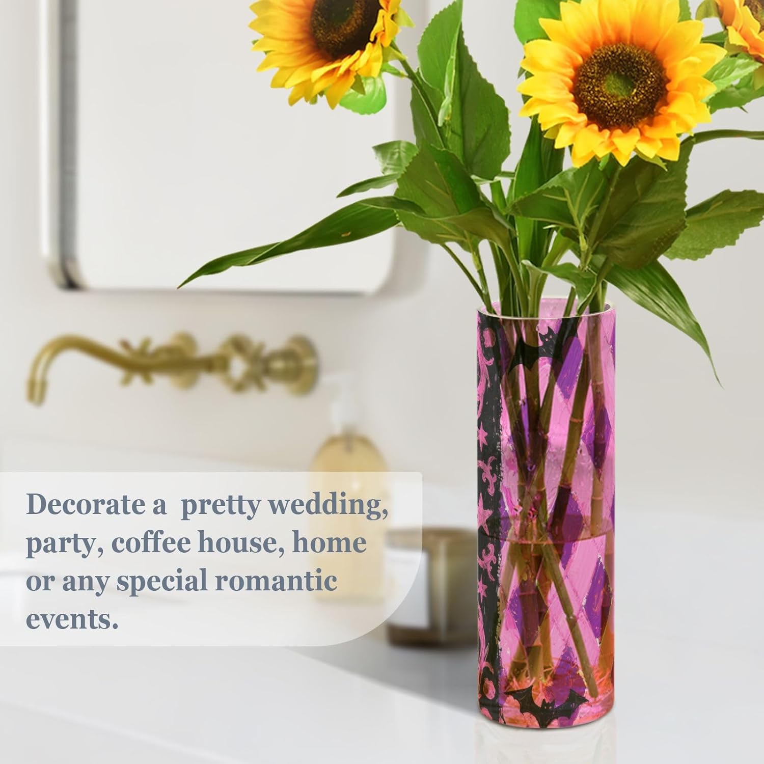 Gothic Pink Grid Plastic Flower Vase for Home Decor