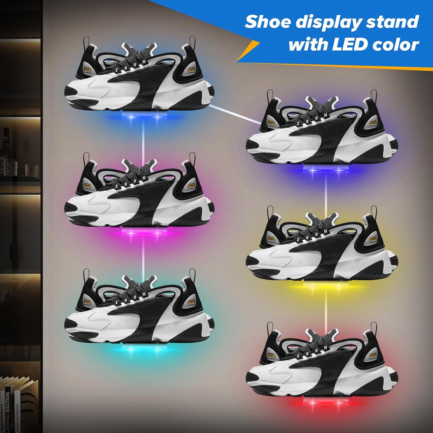 6Pcs Floating Shoe Display Shelf with LED Lights