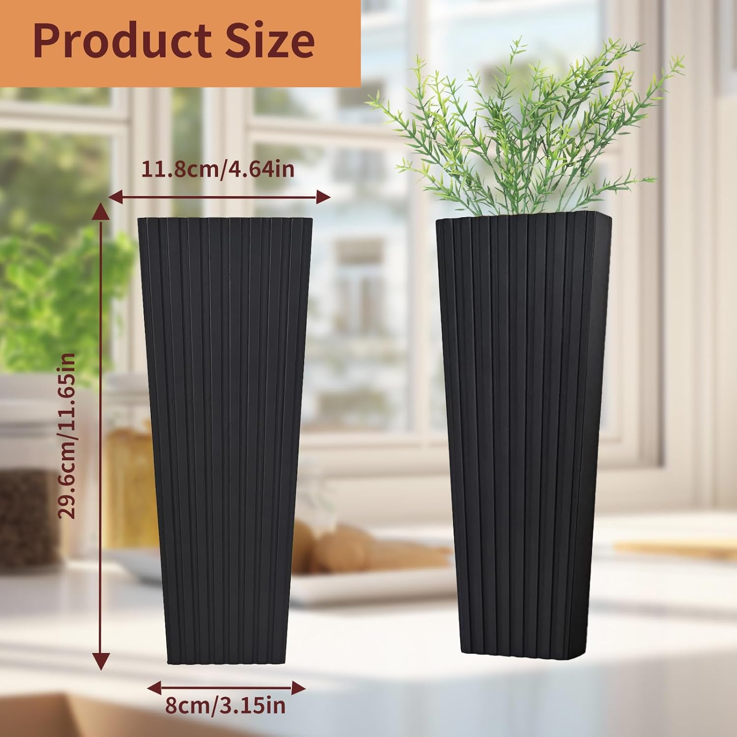 2Pack Black Wood Wall Planter for Dried Flowers and Plants