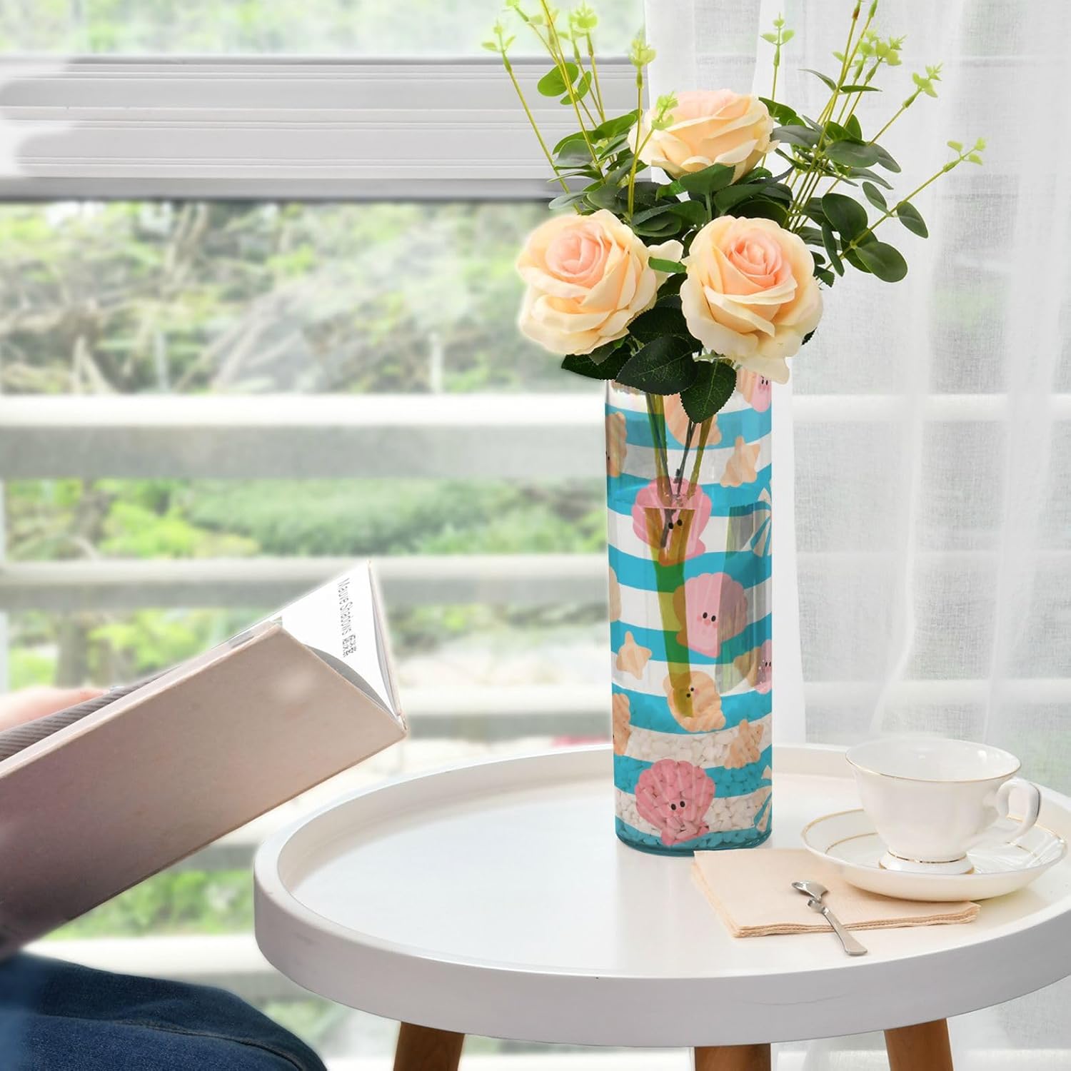 Summer Stripe Shell Blue Plastic Cylinder Vase 118x39 Inch Decorative