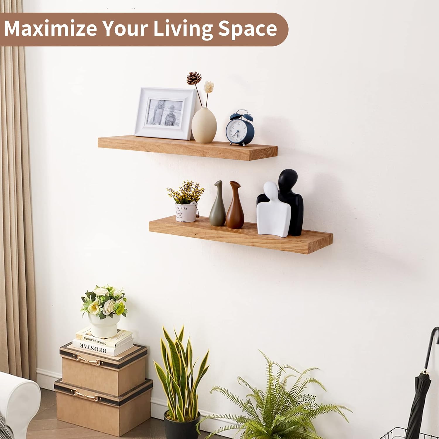 Axeman 24 Inch Rustic Floating Wall Shelves 2PCs Natural