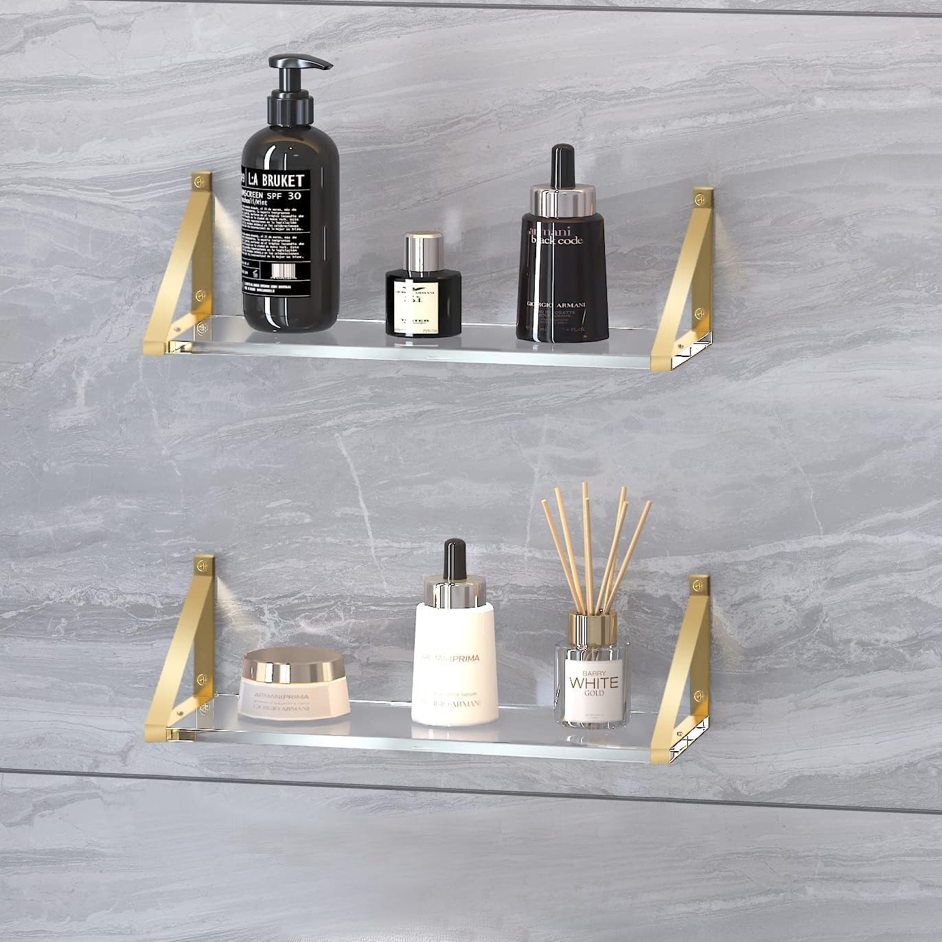 Clear Gold Floating Shelves Set of 2 Sturdy 10mm