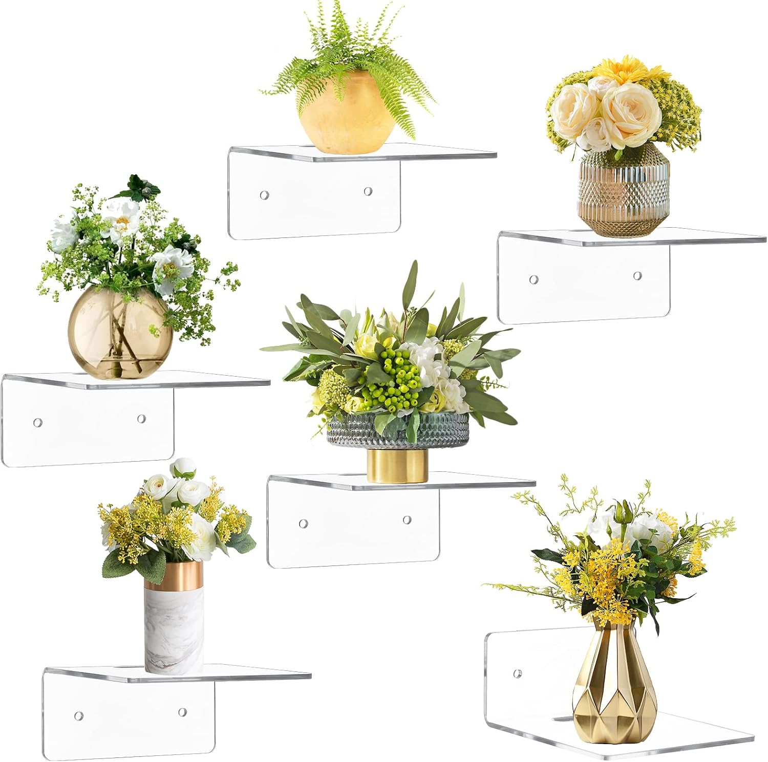 6 Pack Mini Acrylic Floating Shelves for Wall