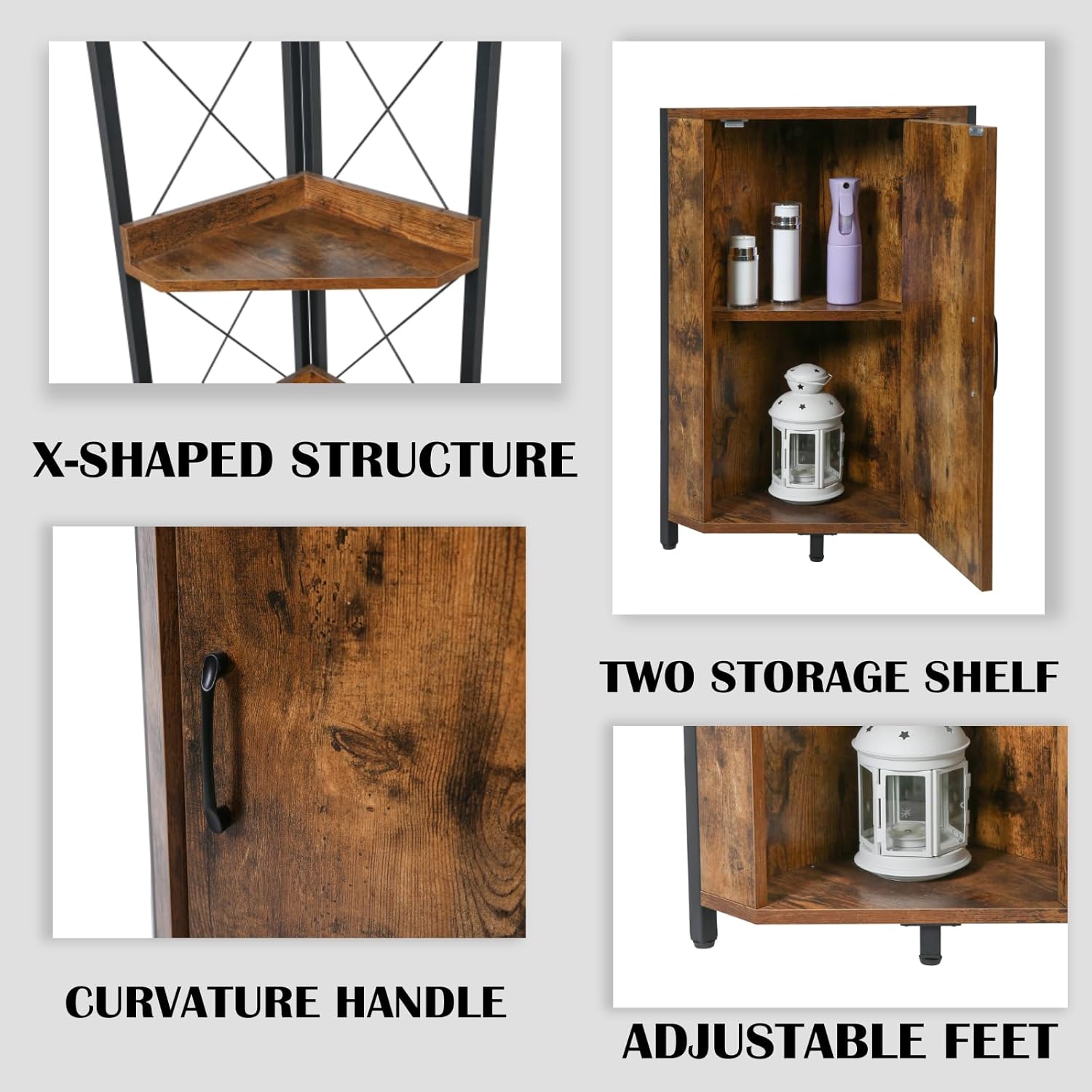 Tall Corner Shelf with 3 Tiers and Doors