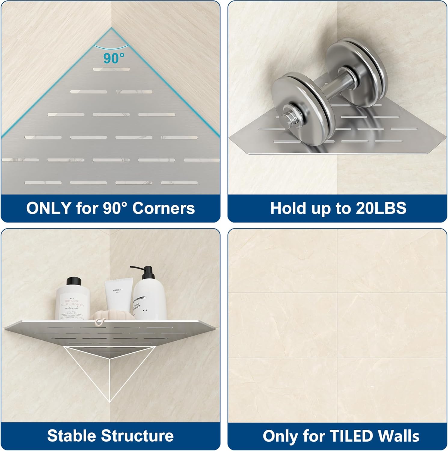 Brushed Nickel Corner Shelf 10 Inch No Drilling 1 Pack