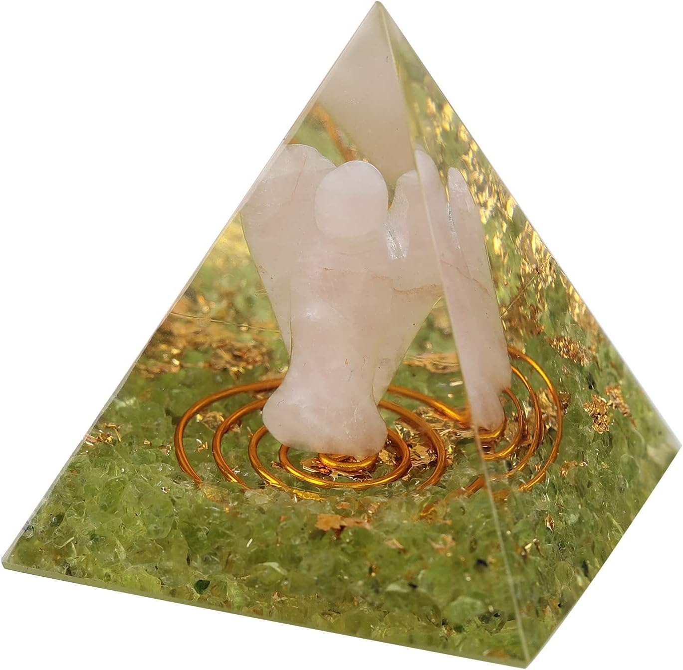 Rockcloud Guardian Angel Orgone Pyramid with Peridot Healing Crystal