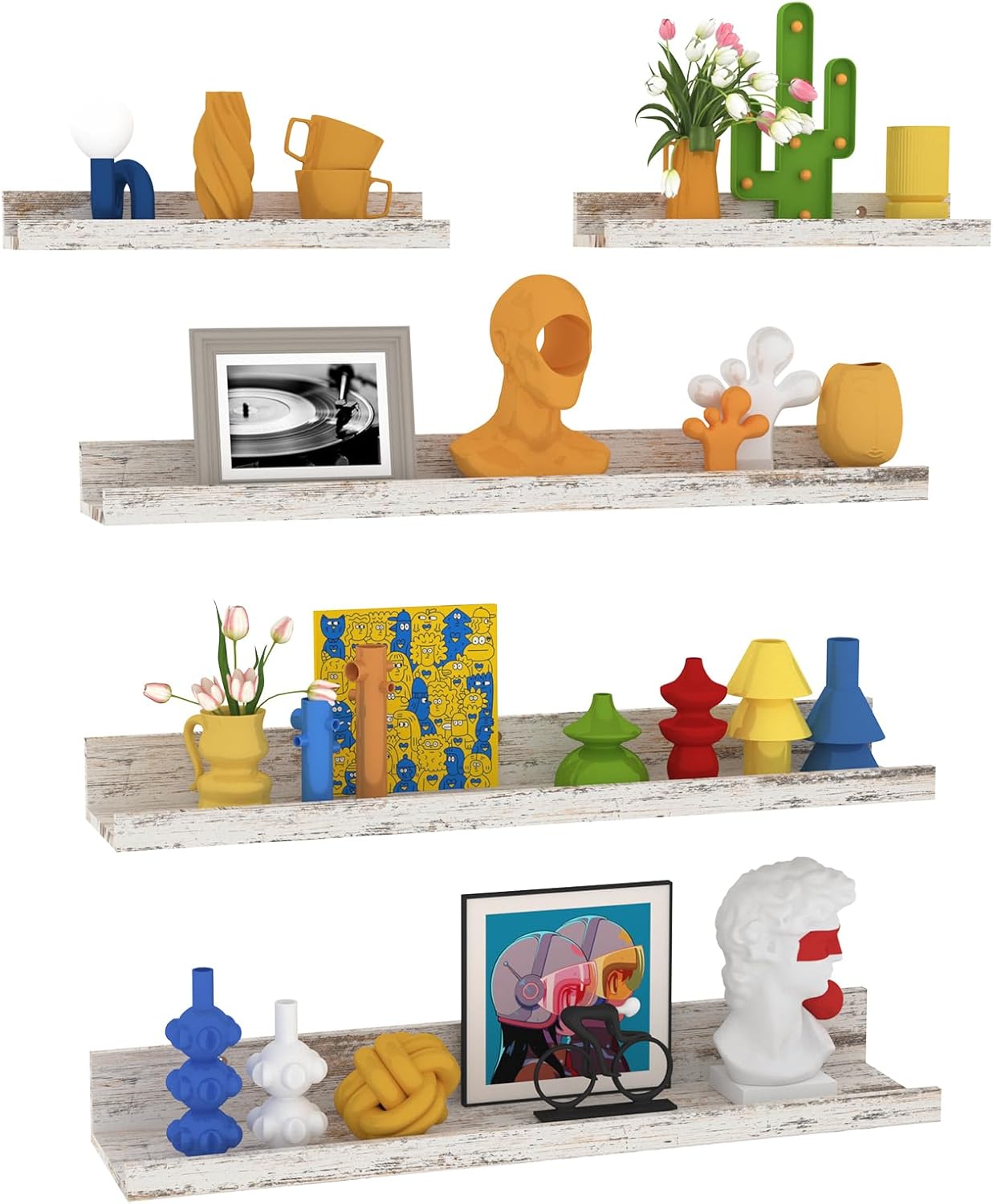 Lyeasw Set of 5 Rustic White Floating Shelves 24 Inch Long