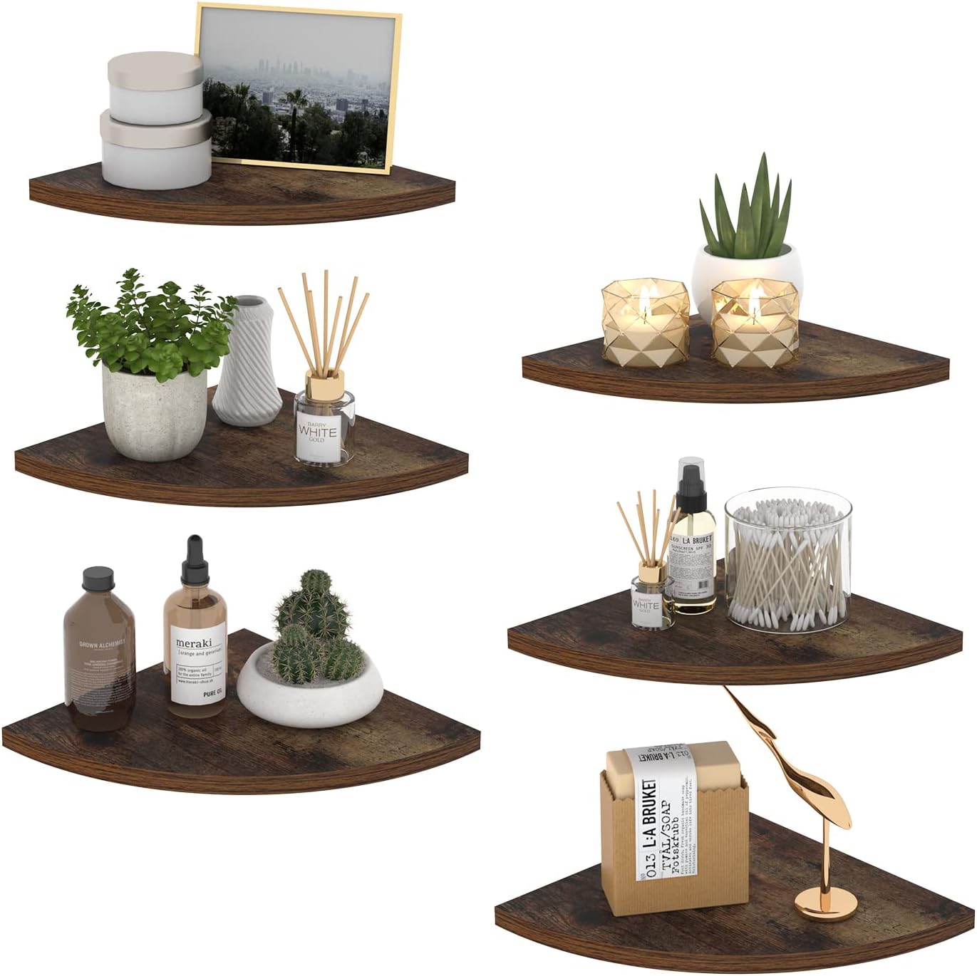 HORLIMER 6 Pack Floating Corner Shelves