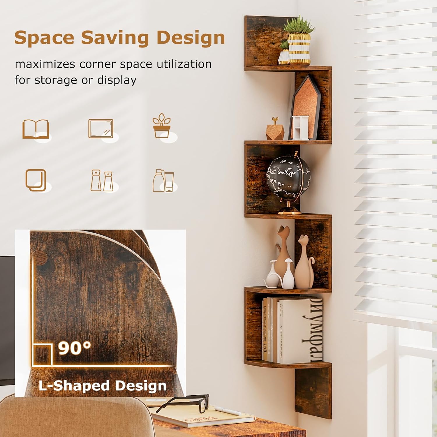 Tangkula 5-Tier Corner Shelf Wall Mount