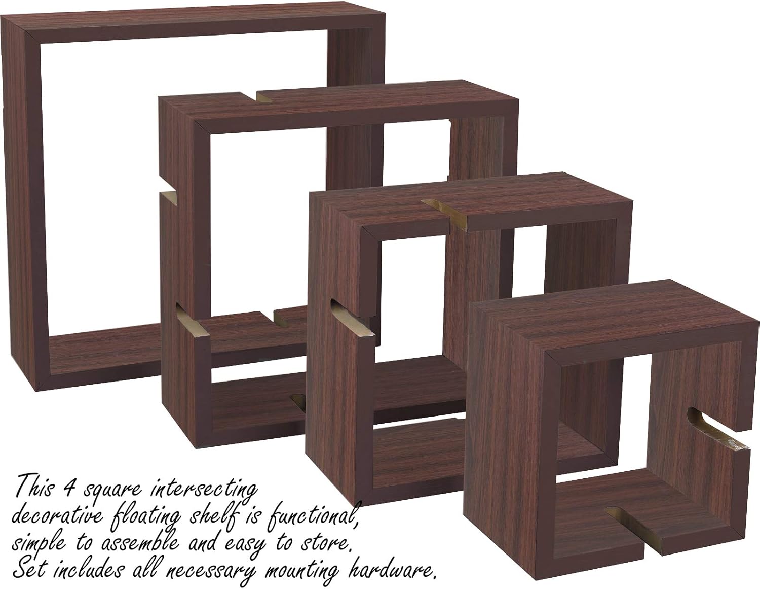 Greenco 4 Cube Intersecting Floating Shelves Walnut Finish