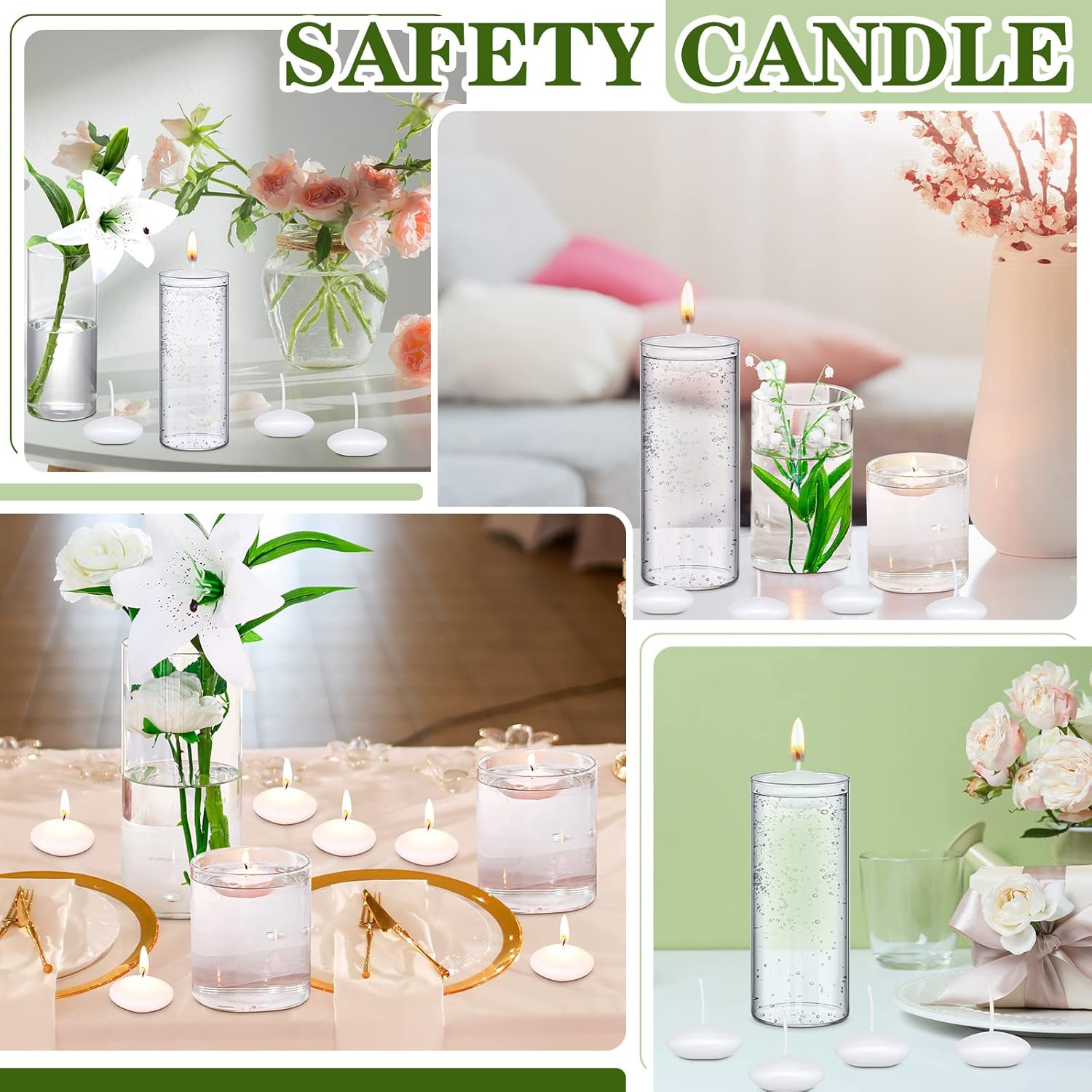 Jinei 12 Pack Glass Cylinder Vases with Floating Candles