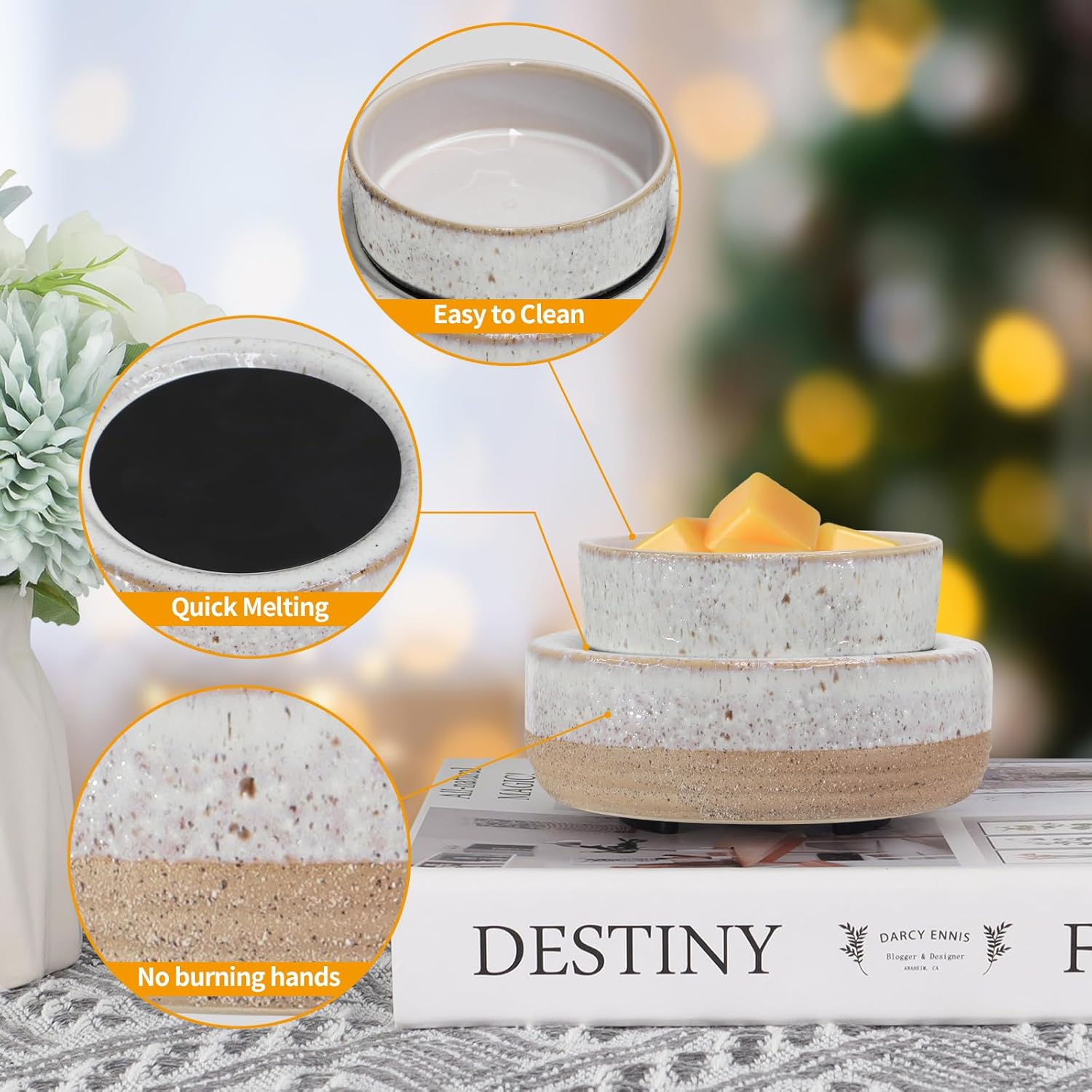 Cerinpinpin 3-in-1 Wax Melter Electric Ceramic Candle Holder