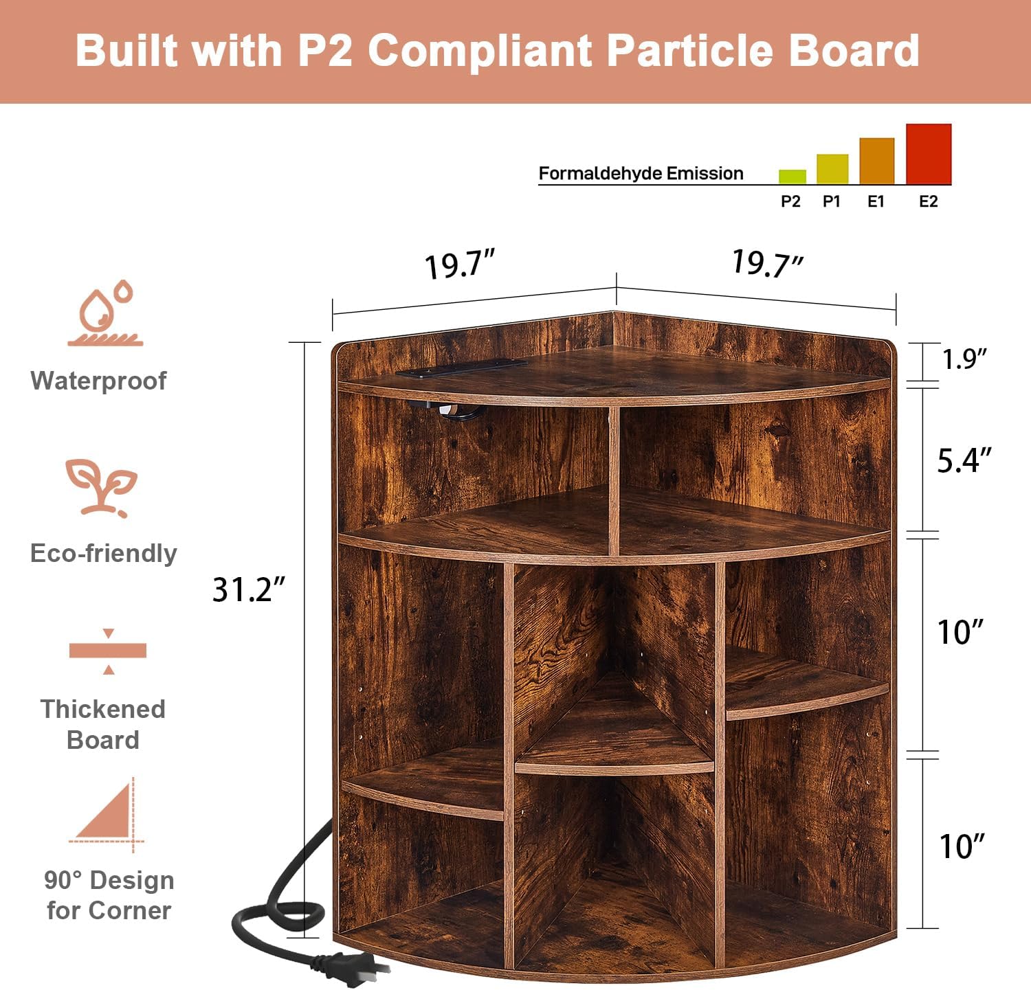 VECELO Corner Cube Shelf with USB and Outlets