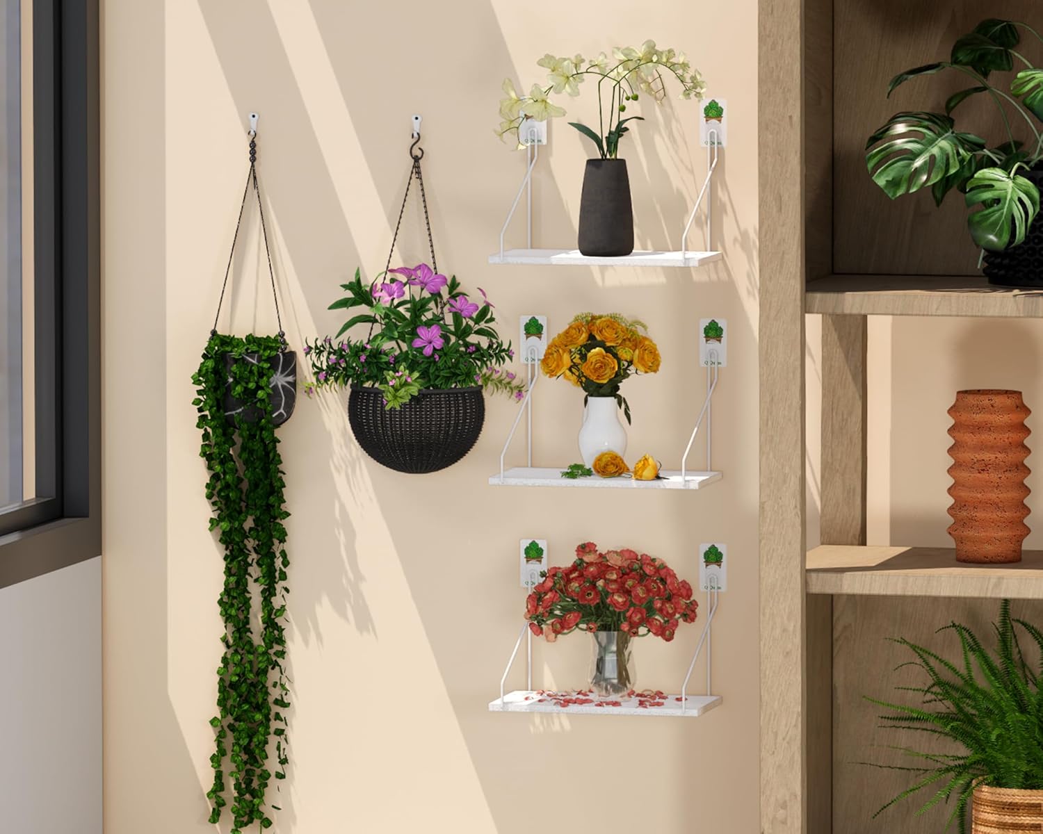 3 Piece Rustic Wood Floating Shelves White Set