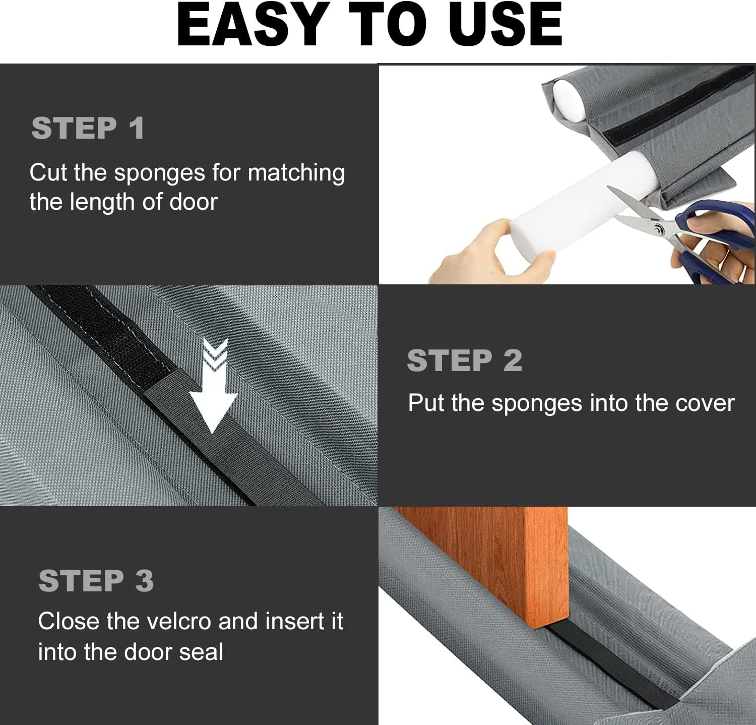 WEXHUG Waterproof Twin Door Draft Stopper Adjustable 30 to 36 Gray