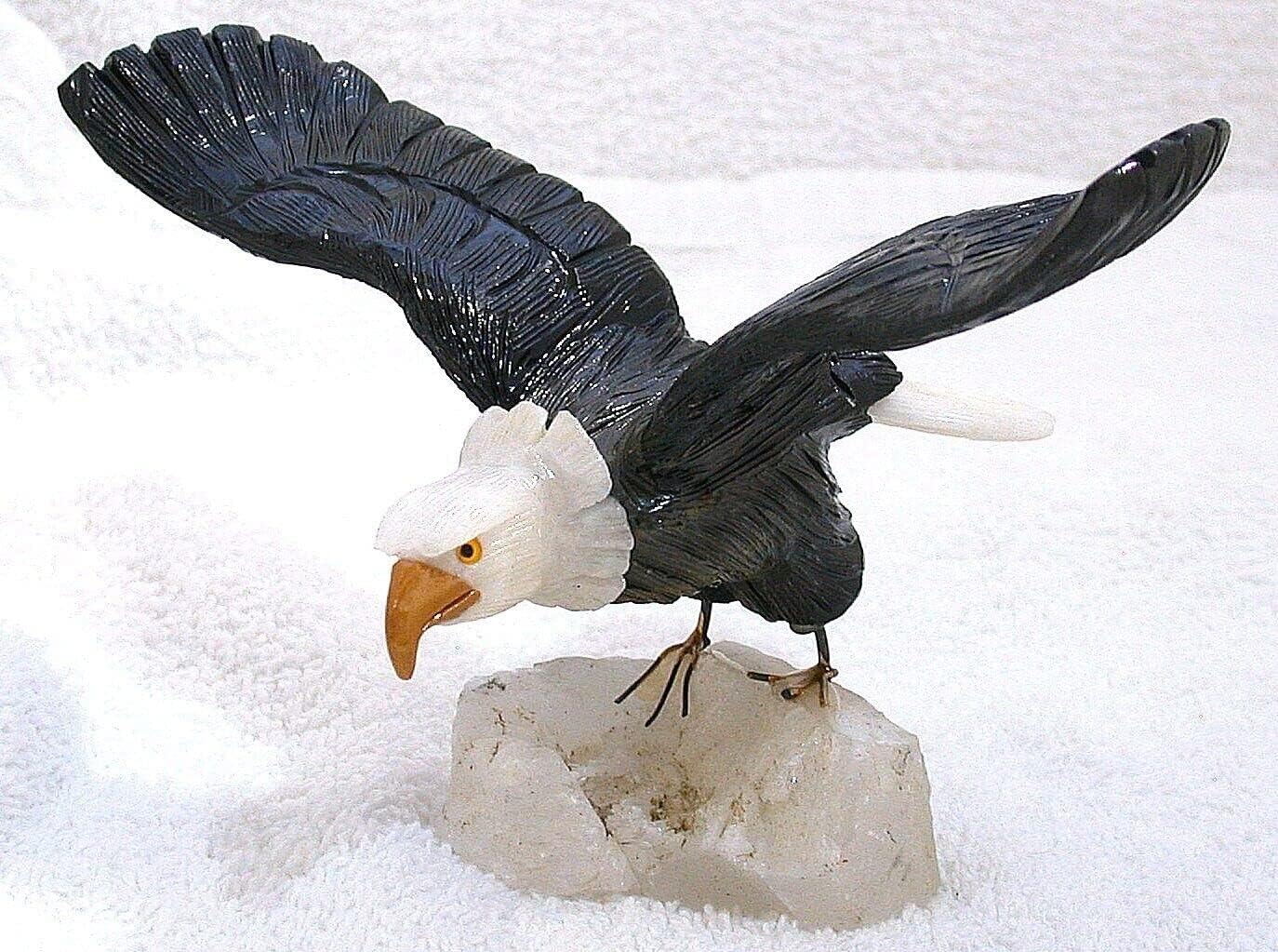 Peruvian Carved Black Onyx Snow Quartz American Eagle Base EB47