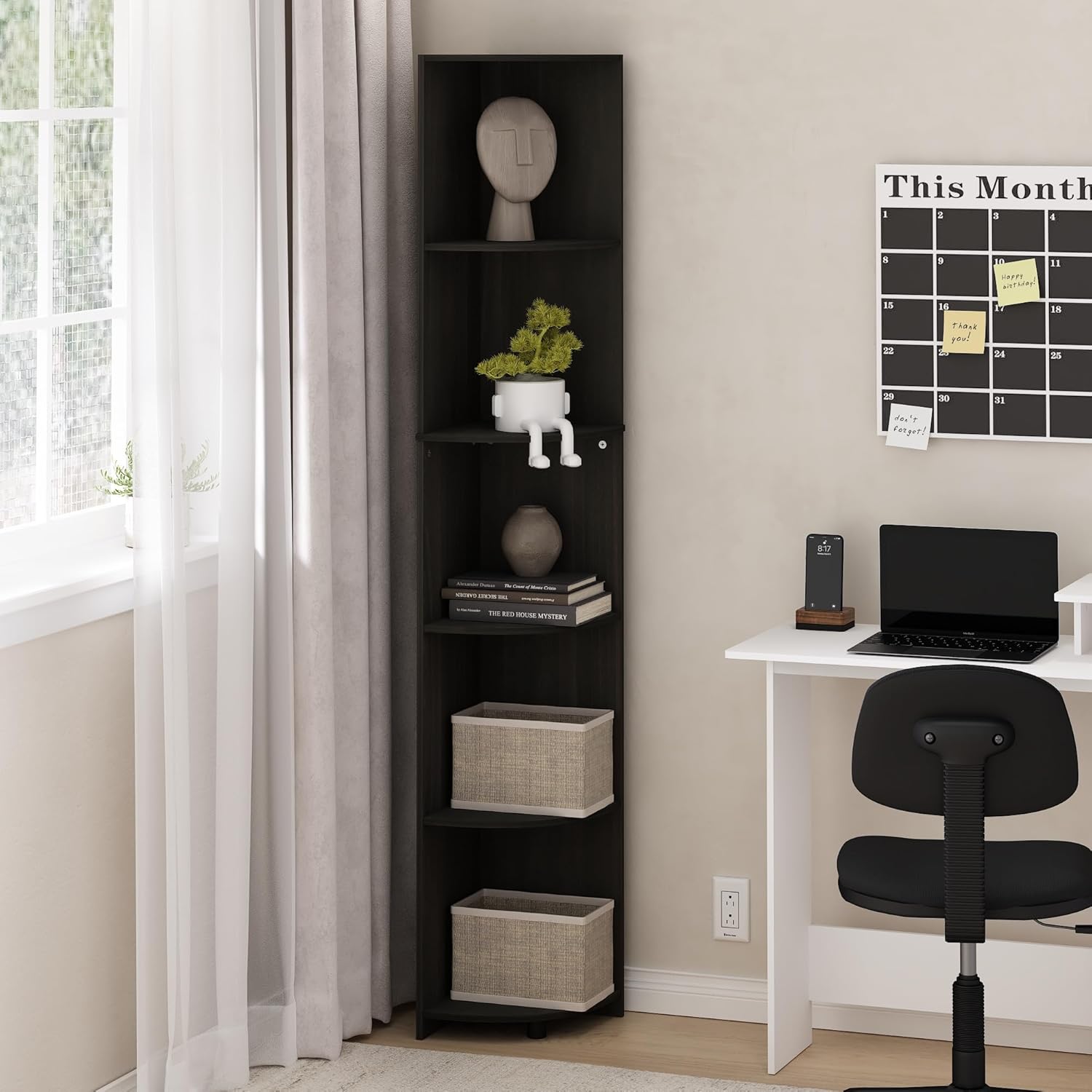 Furinno Econ 5-Tier Corner Bookcase with Espresso Finish