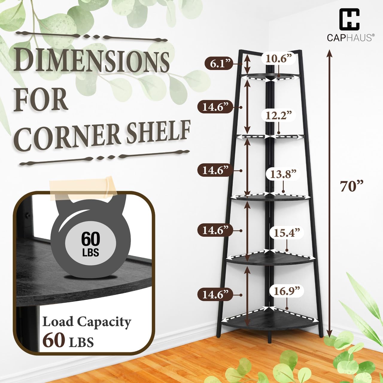 CAPHAUS 5-Tier Tall Corner Shelf Stand Black