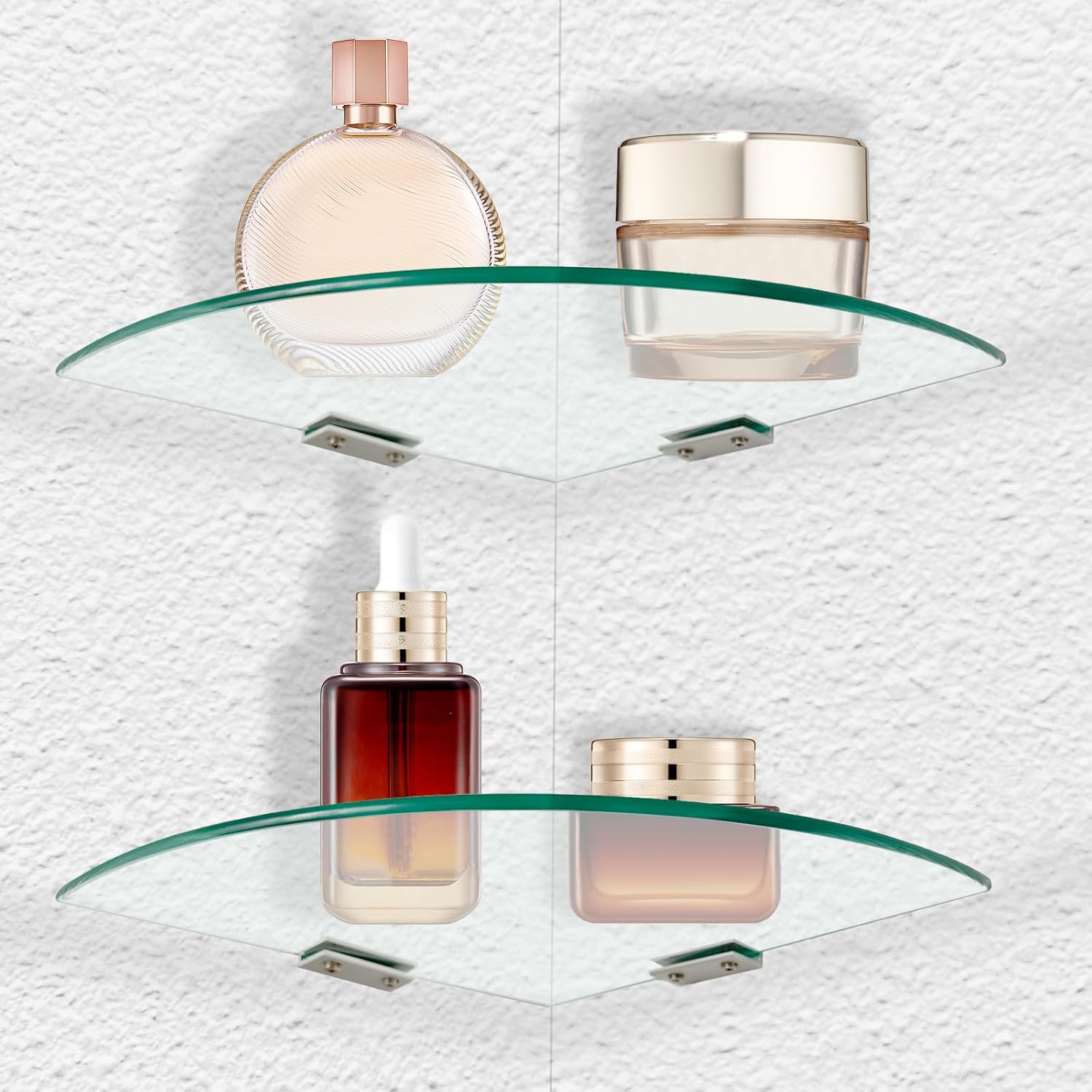 2-Pack Glass Corner Shower Shelves with Aluminum Brackets