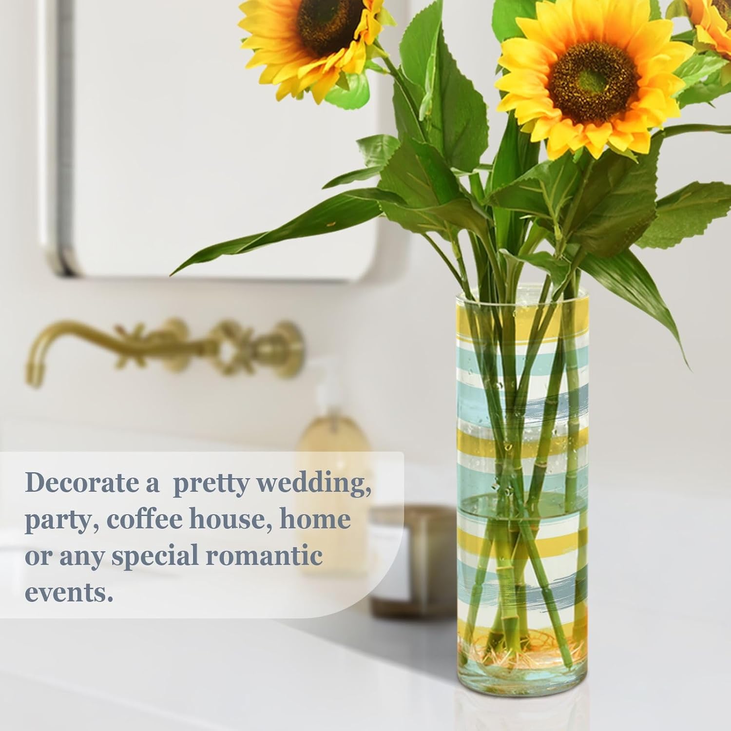 Gray Blue and Pale Yellow Stripe Plastic Flower Vase 118 x 39 Inch