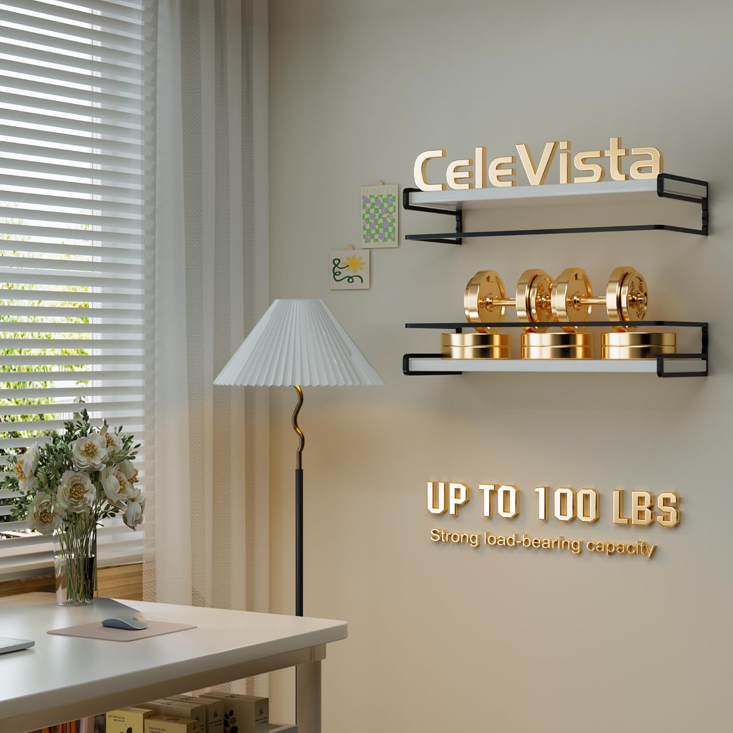 CeleVista Floating Shelves 4 Pack Bathroom Shelf with Towel Bar