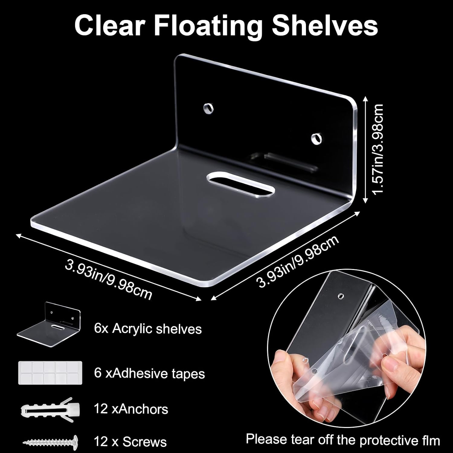 6 Pack Mini Acrylic Floating Shelves for Wall