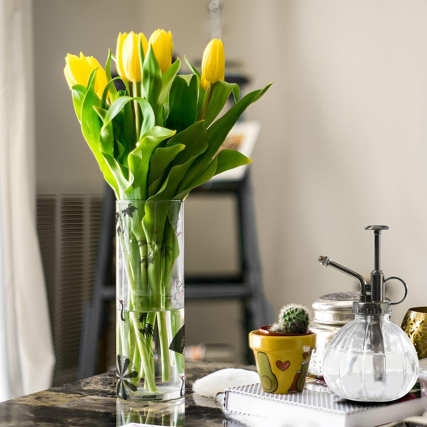 Grey Crane Flower Fan Vase for Home Decor