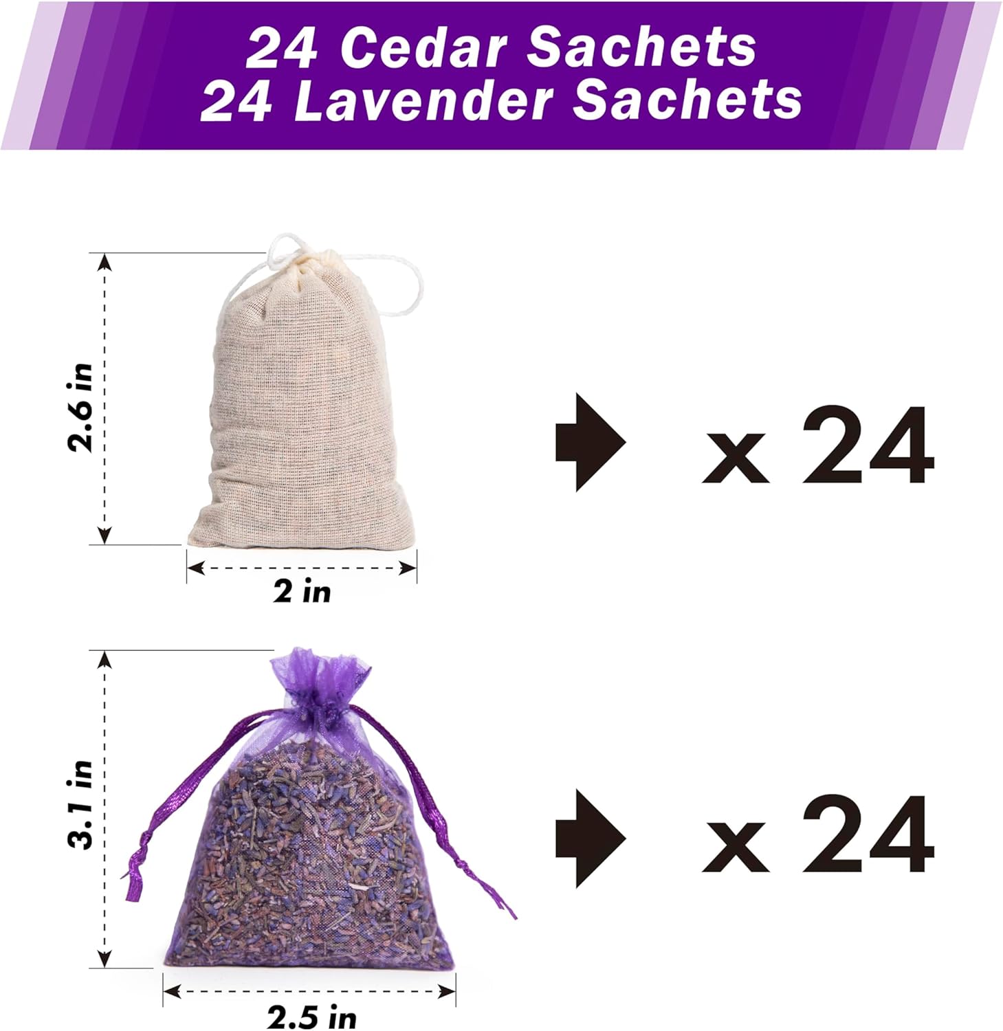 Pack of 48 Cedar Chips and Lavender Sachets for Home Fragrance