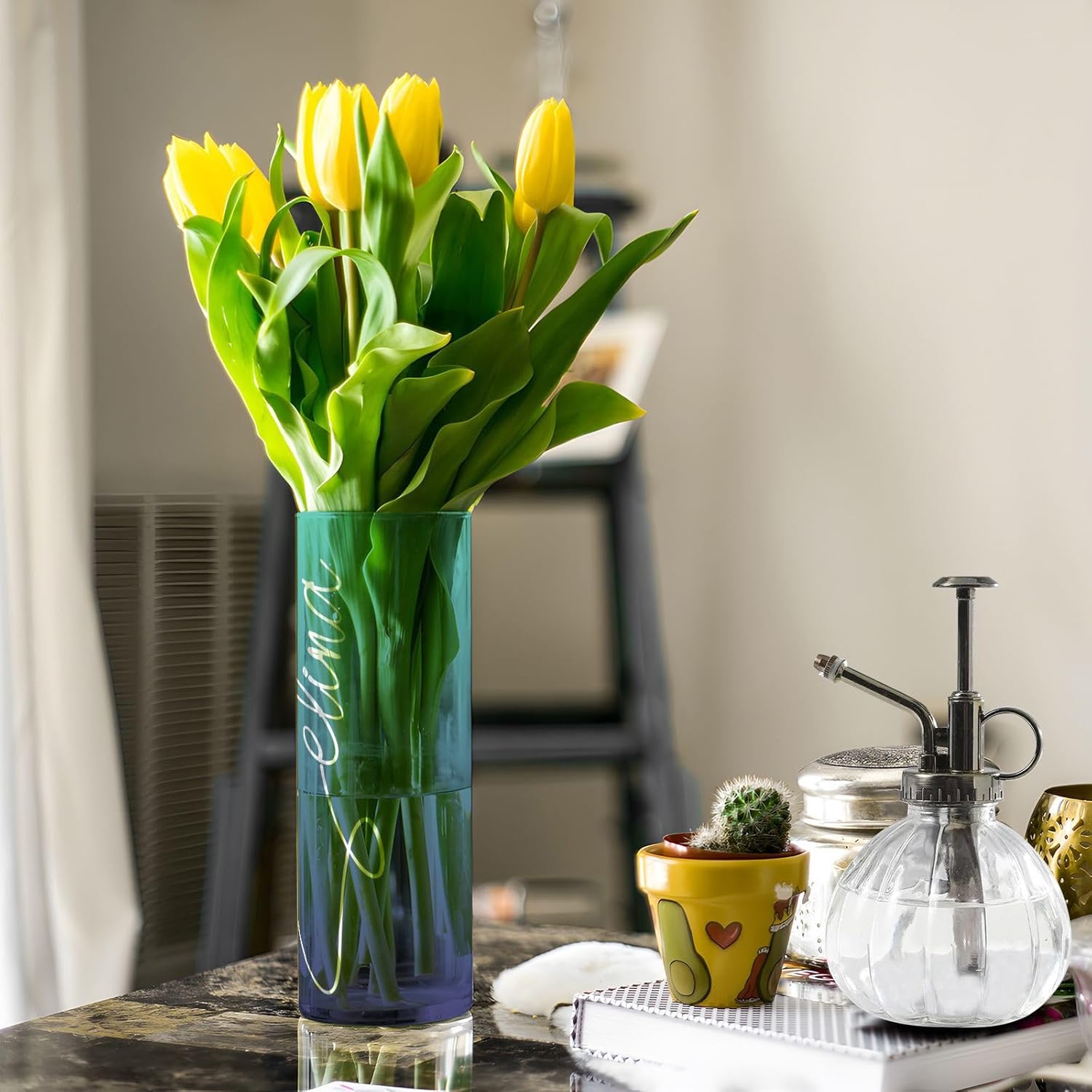 Custom Dark Teal Blue Gradient Vase for Centerpieces