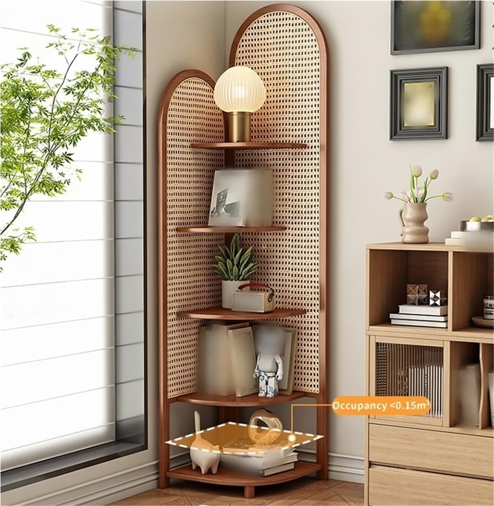 5 Tier Rattan Corner Shelf for Living Room