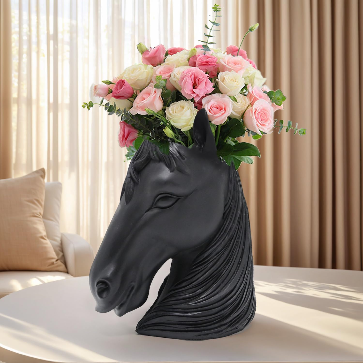 Modern Horse Head Vase Black Home Decor Centerpiece